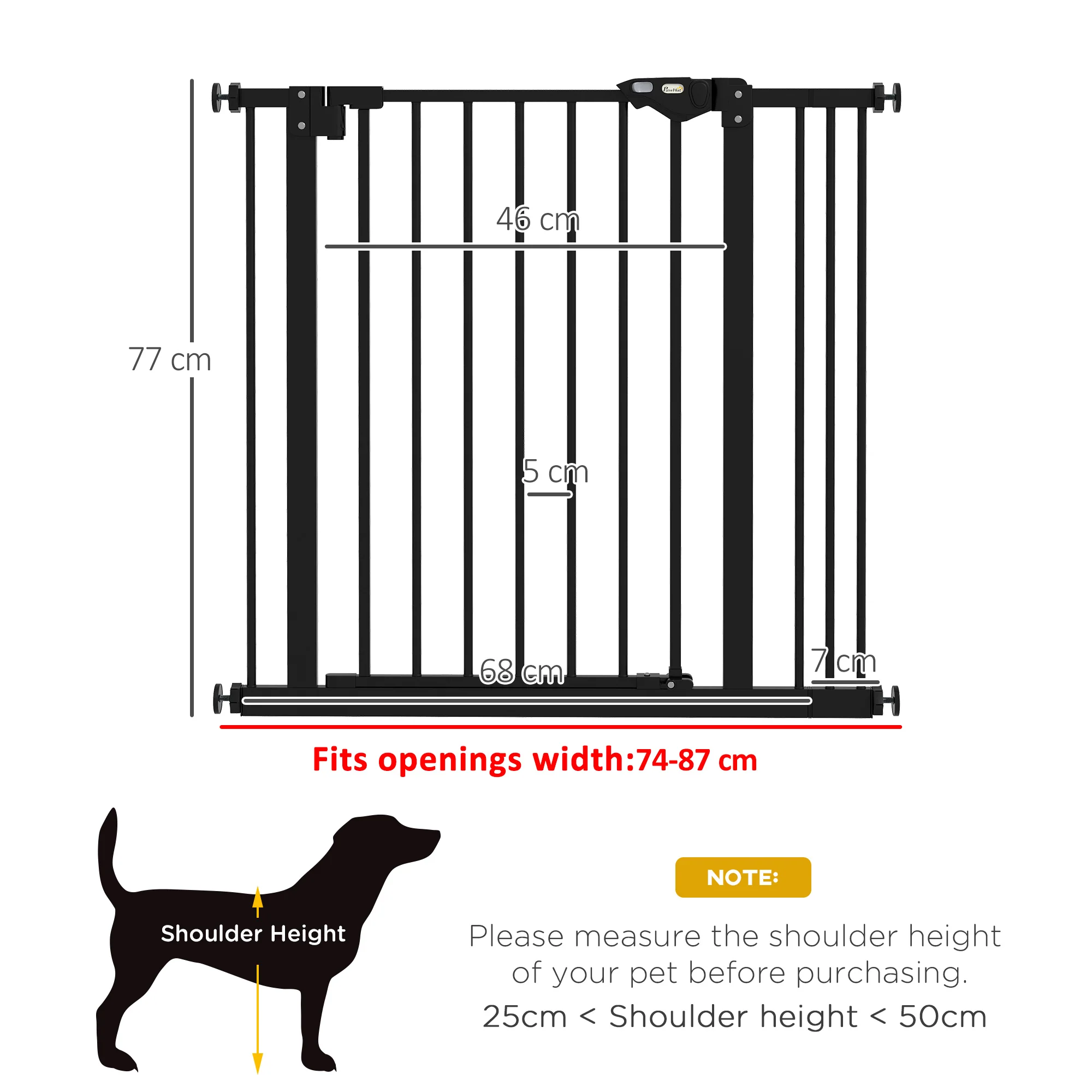 PawHut Adjustable Safety Gate w/ 1 Extensions and Four Adjustable Screws, Black - Image 5