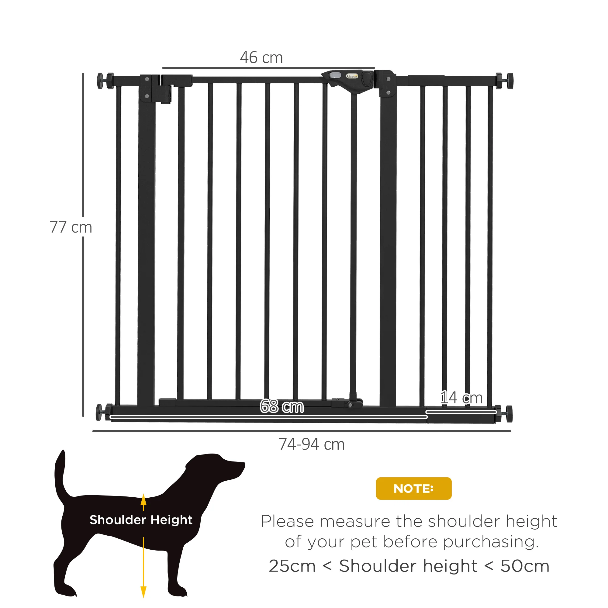 PawHut Adjustable Safety Gate w/ 1 Extensions and Four Adjustable Screws, Black - Image 5
