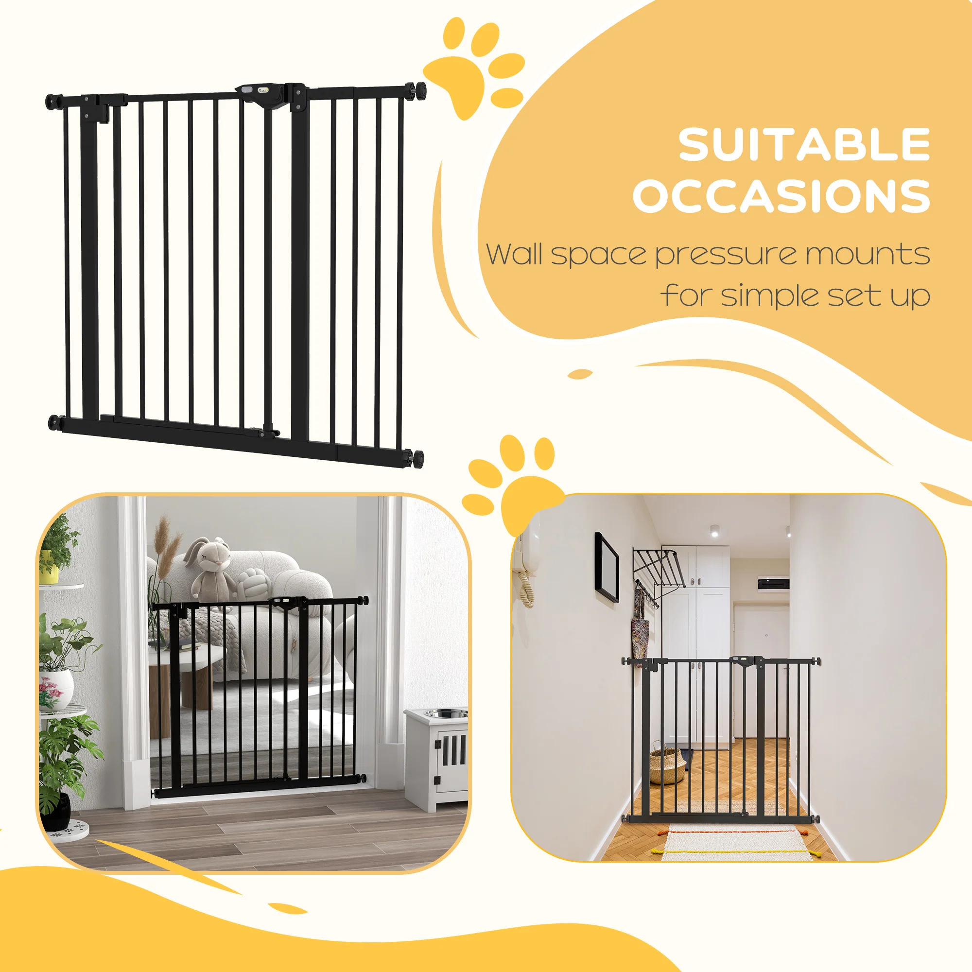 PawHut Adjustable Safety Gate w/ 1 Extensions and Four Adjustable Screws, Black - Image 6