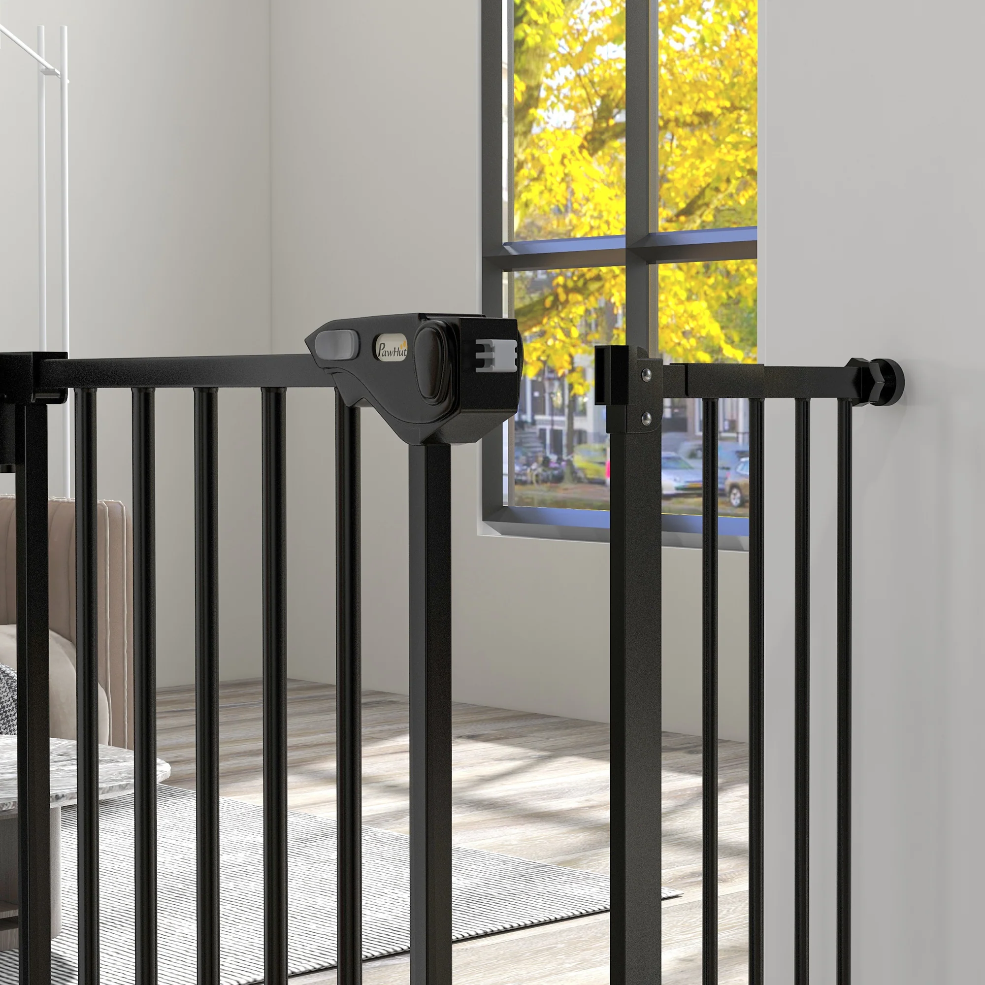 PawHut Adjustable Safety Gate w/ 1 Extensions and Four Adjustable Screws, Black - Image 9