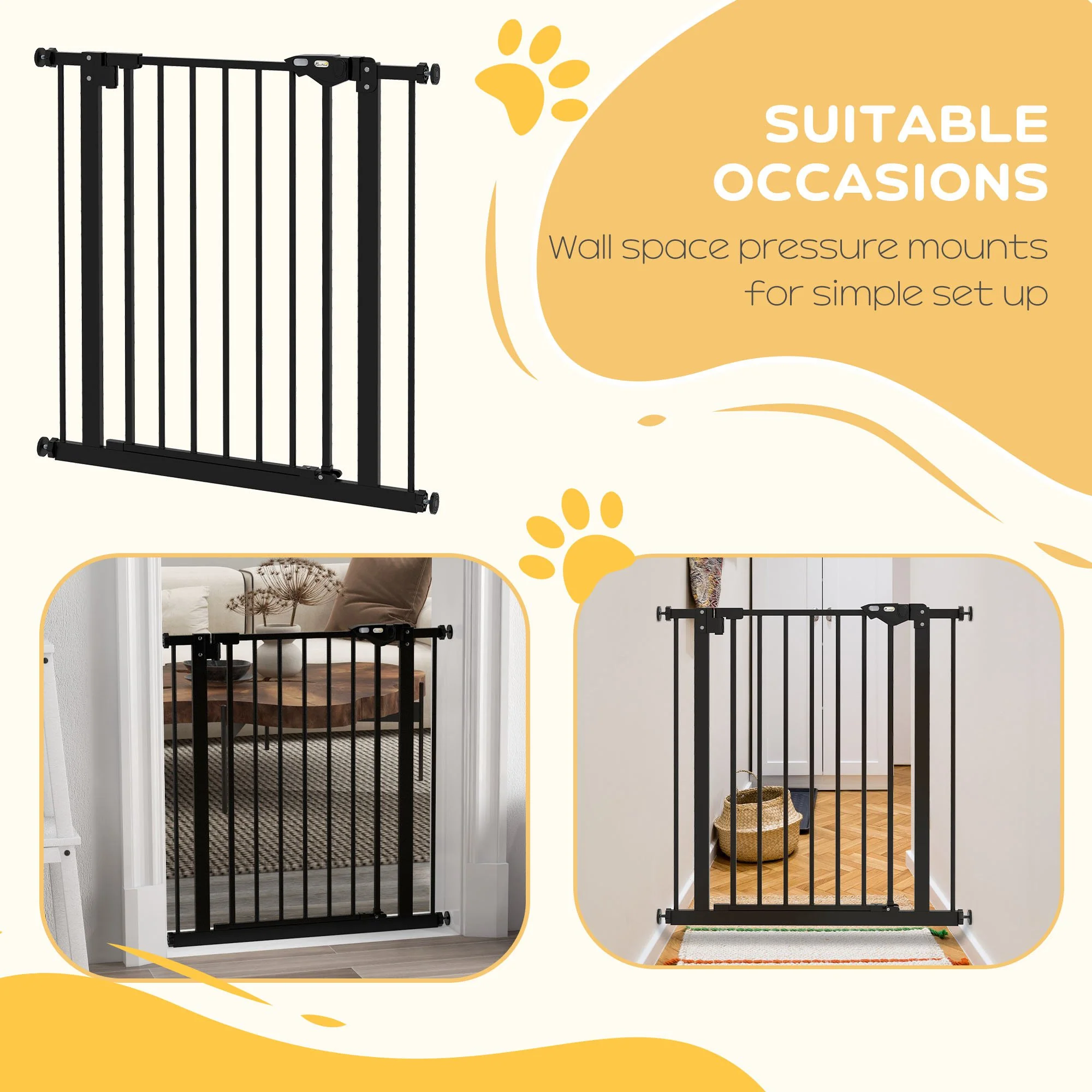 PawHut Adjustable Safety Gate w/ 1 Extensions and Four Adjustable Screws, Black - Image 6