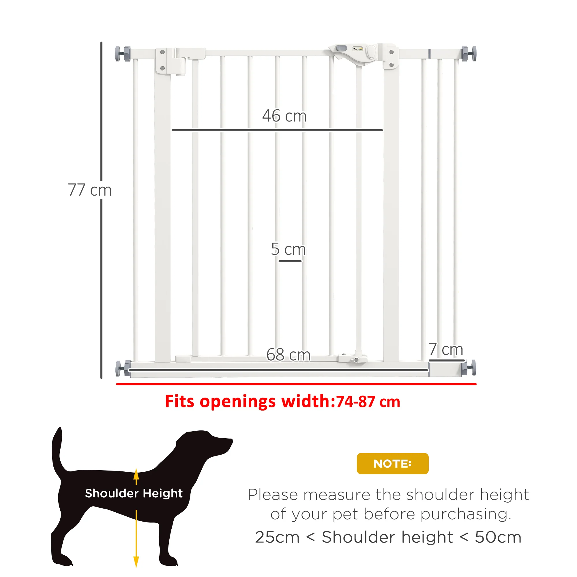 PawHut Adjustable Safety Gate w/ 1 Extensions and Four Adjustable Screws, White - Image 5