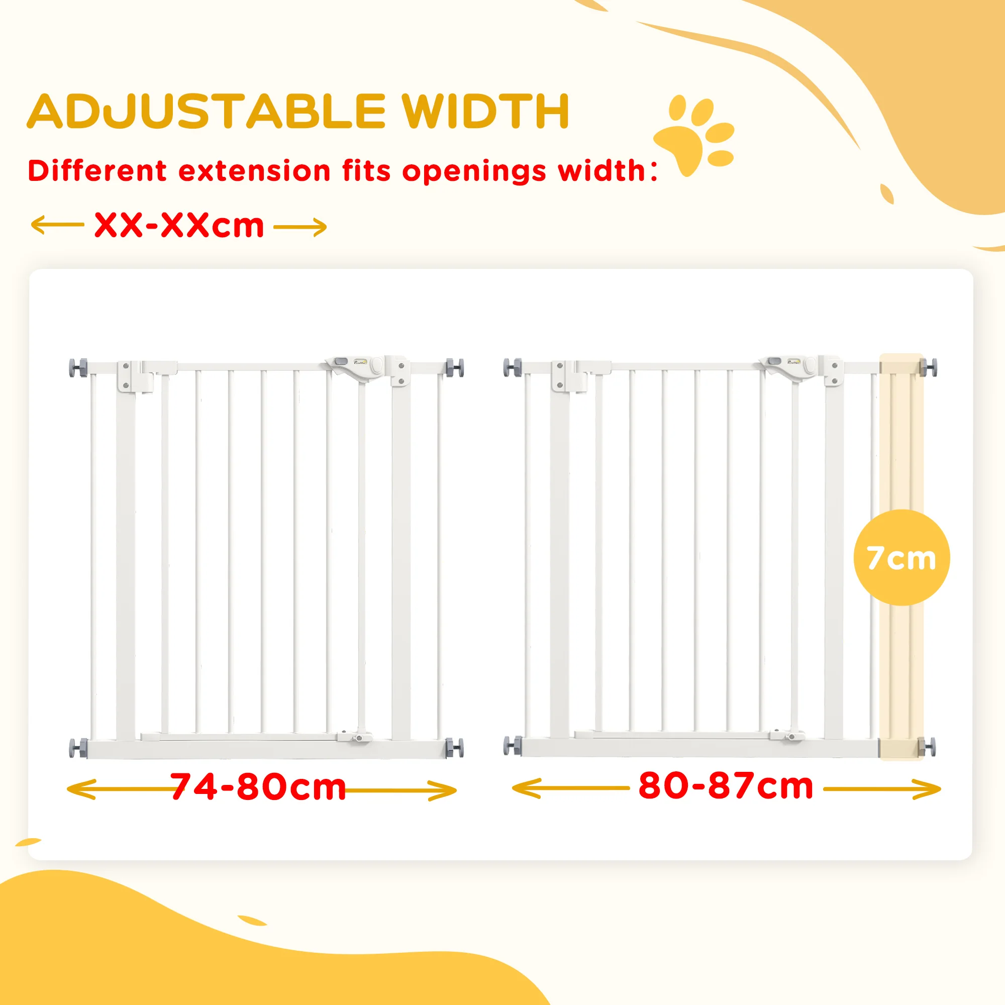 PawHut Adjustable Safety Gate w/ 1 Extensions and Four Adjustable Screws, White - Image 6