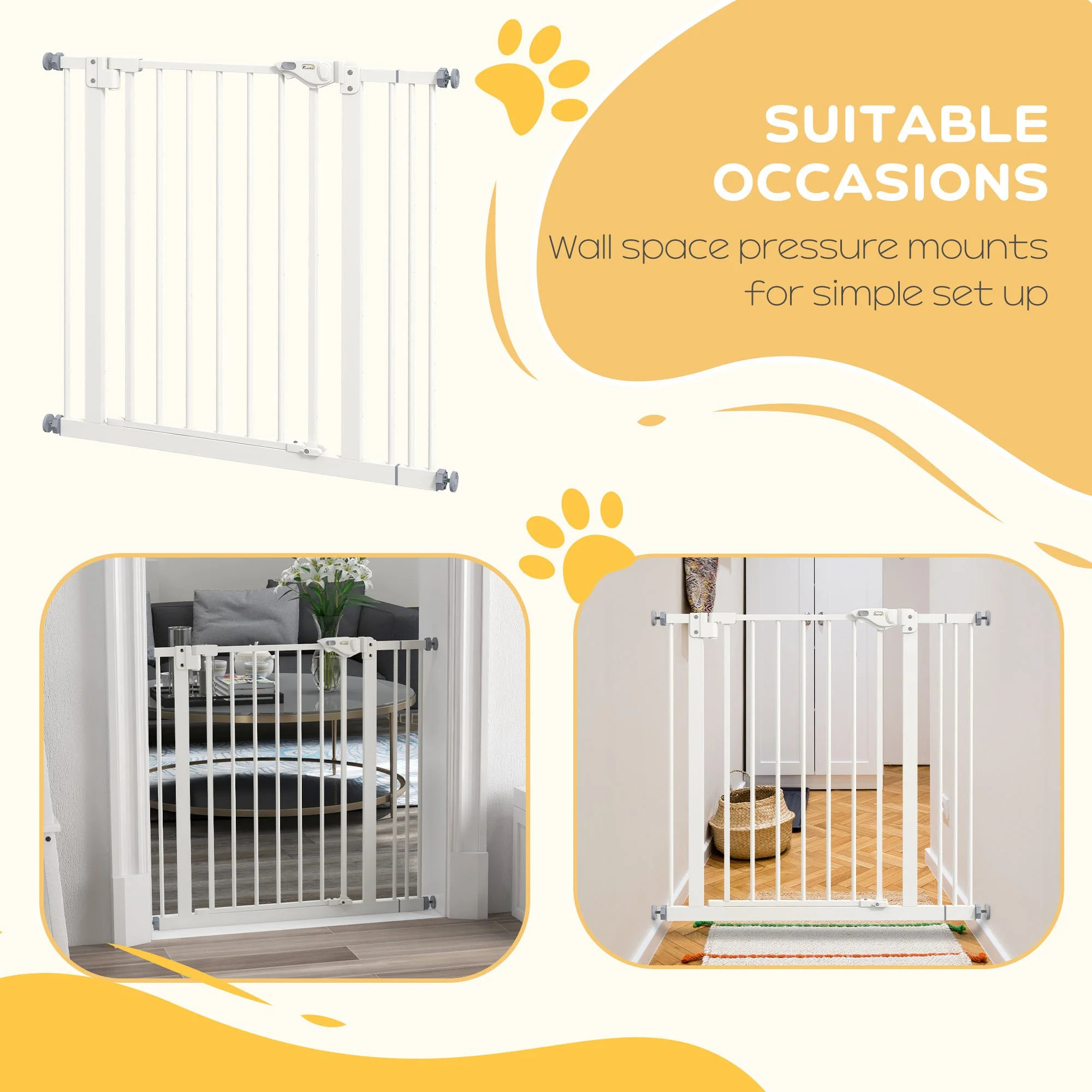 PawHut Adjustable Safety Gate w/ 1 Extensions and Four Adjustable Screws, White - Image 7