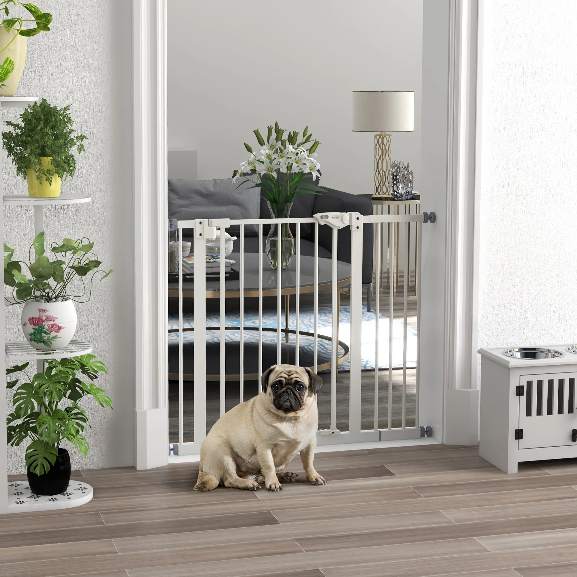 PawHut Adjustable Safety Gate w/ 1 Extensions and Four Adjustable Screws, White - Image 2