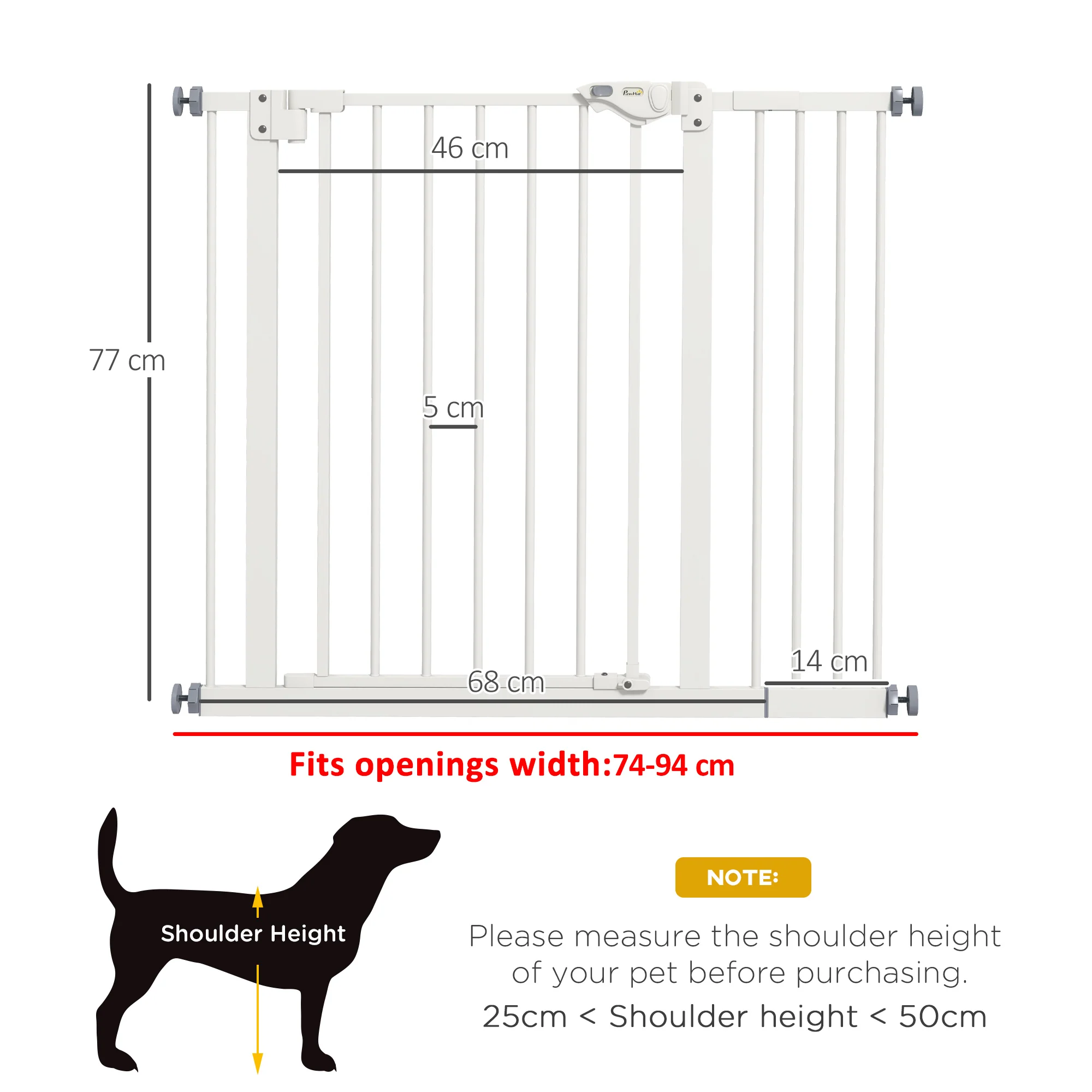 PawHut Adjustable Safety Gate w/ 1 Extensions and Four Adjustable Screws, White - Image 5