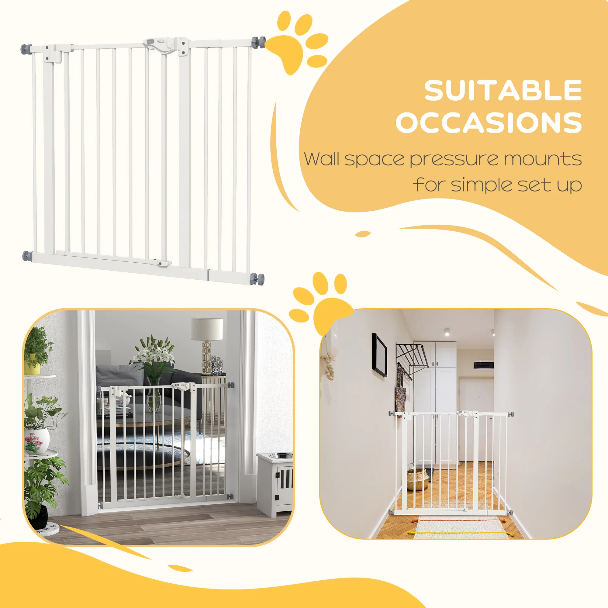 PawHut Adjustable Safety Gate w/ 1 Extensions and Four Adjustable Screws, White - Image 6