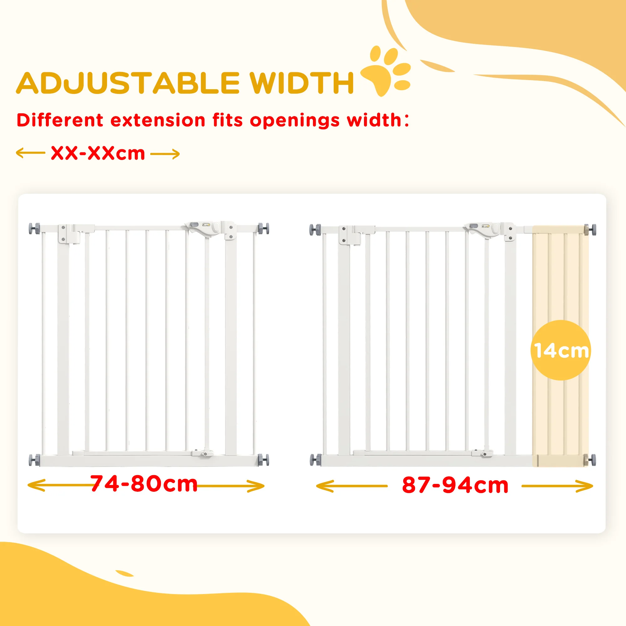PawHut Adjustable Safety Gate w/ 1 Extensions and Four Adjustable Screws, White - Image 7