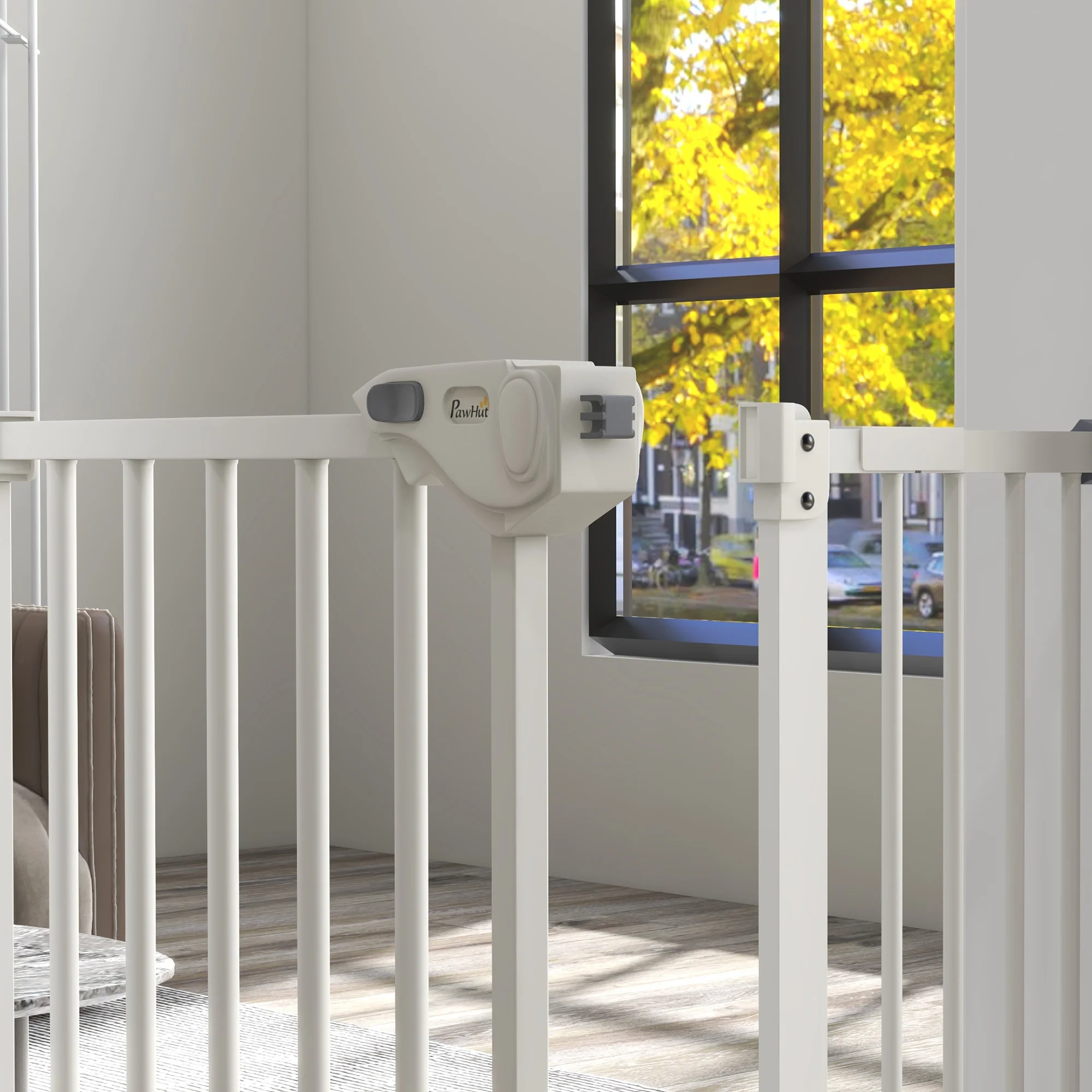 PawHut Adjustable Safety Gate w/ 1 Extensions and Four Adjustable Screws, White - Image 9