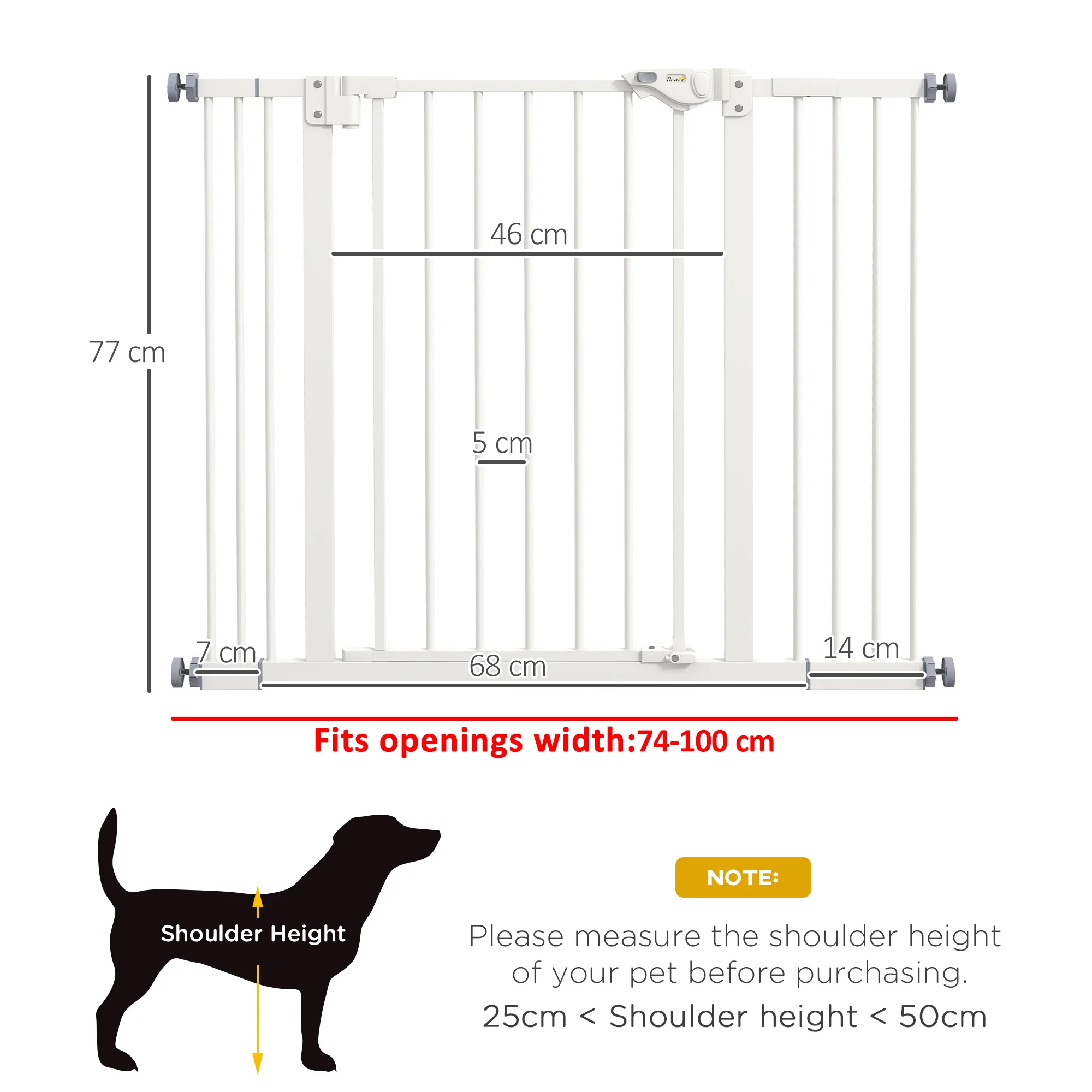 PawHut Adjustable Safety Gate w/ 2 Extensions and Four Adjustable Screws, White - Image 5