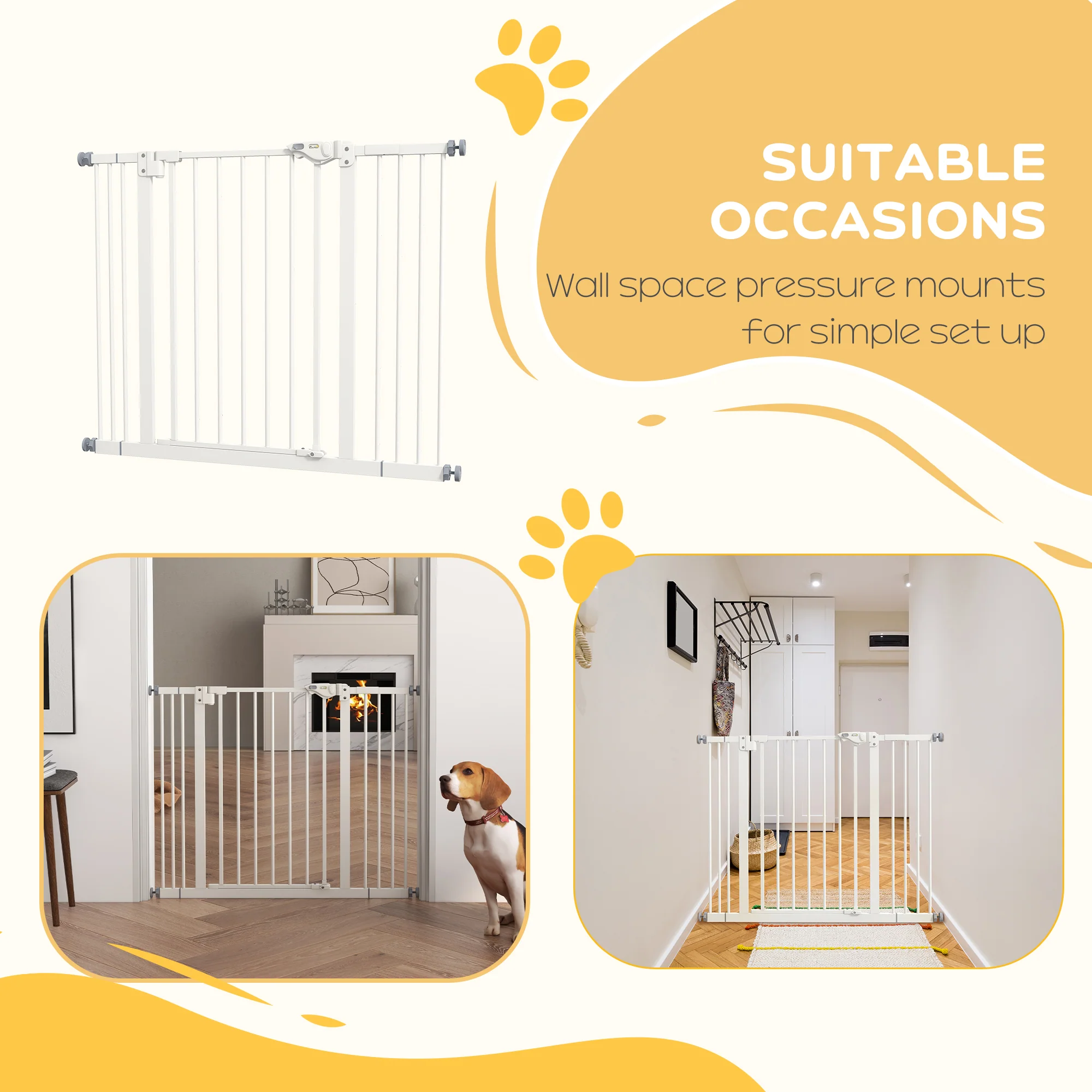 PawHut Adjustable Safety Gate w/ 2 Extensions and Four Adjustable Screws, White - Image 6