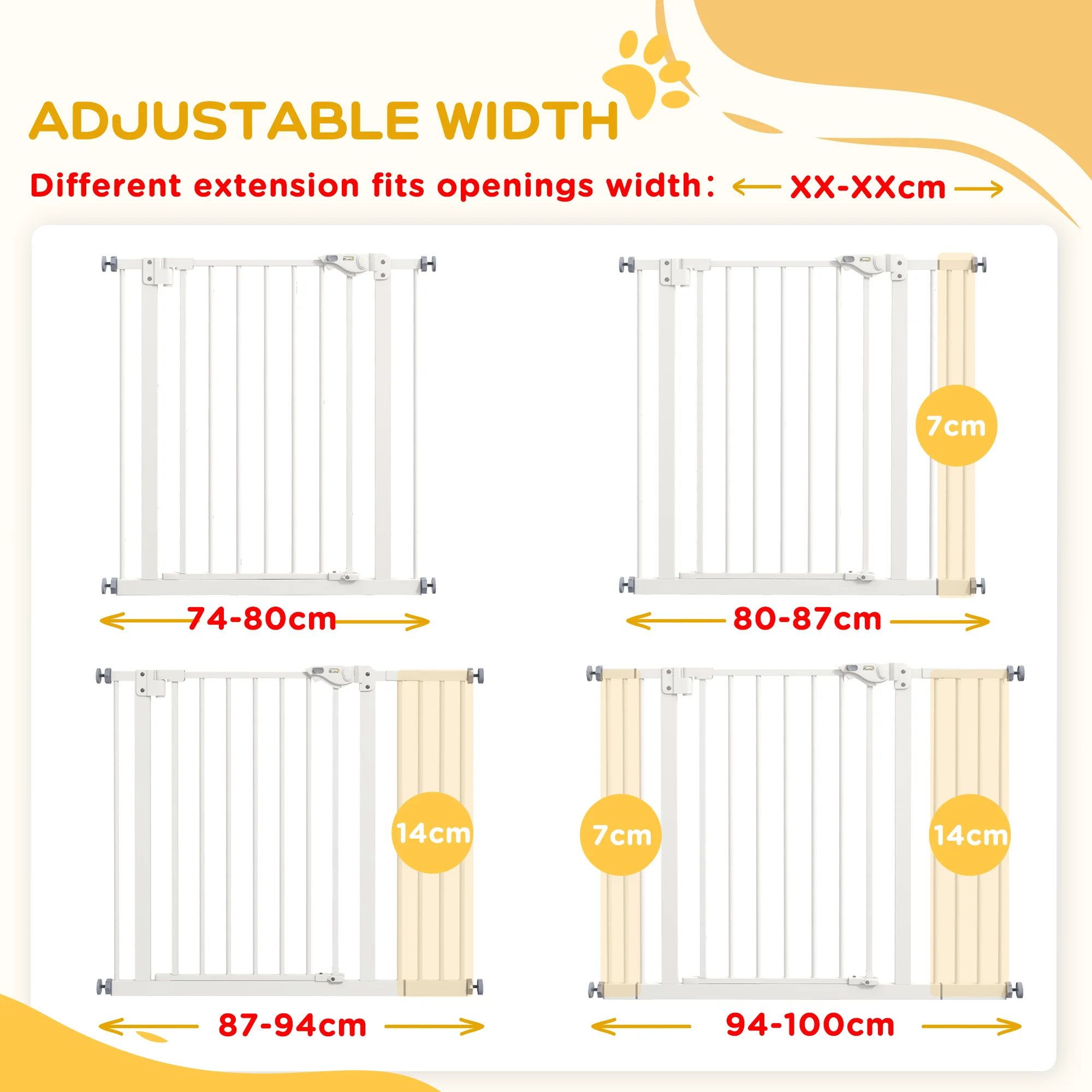 PawHut Adjustable Safety Gate w/ 2 Extensions and Four Adjustable Screws, White - Image 7