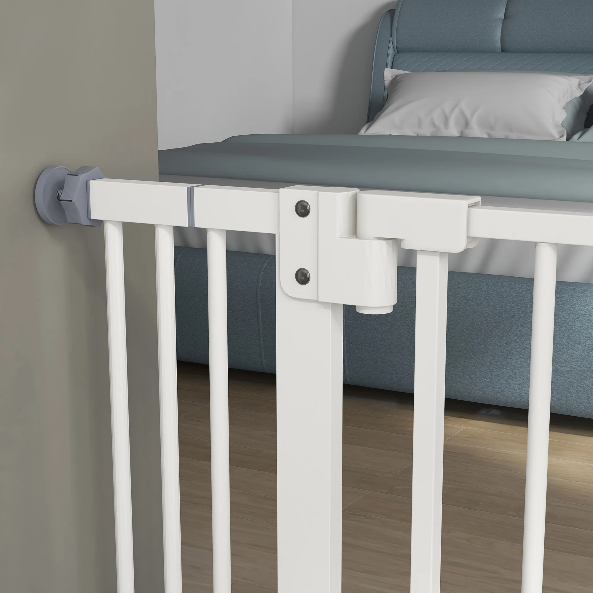 PawHut Adjustable Safety Gate w/ 2 Extensions and Four Adjustable Screws, White - Image 9