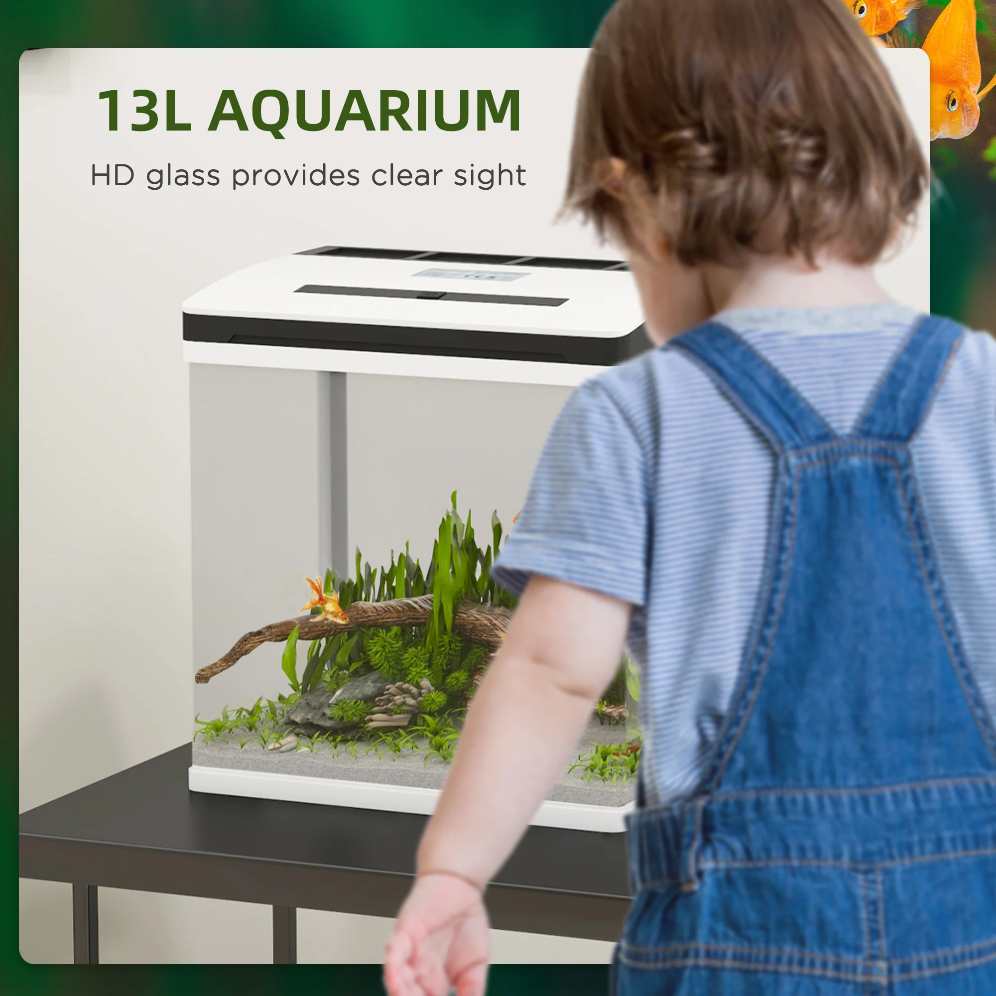 PawHut Aquarium 13L Glass Fish Tank w/ Filter, LED Lighting, Water Pump - Image 7