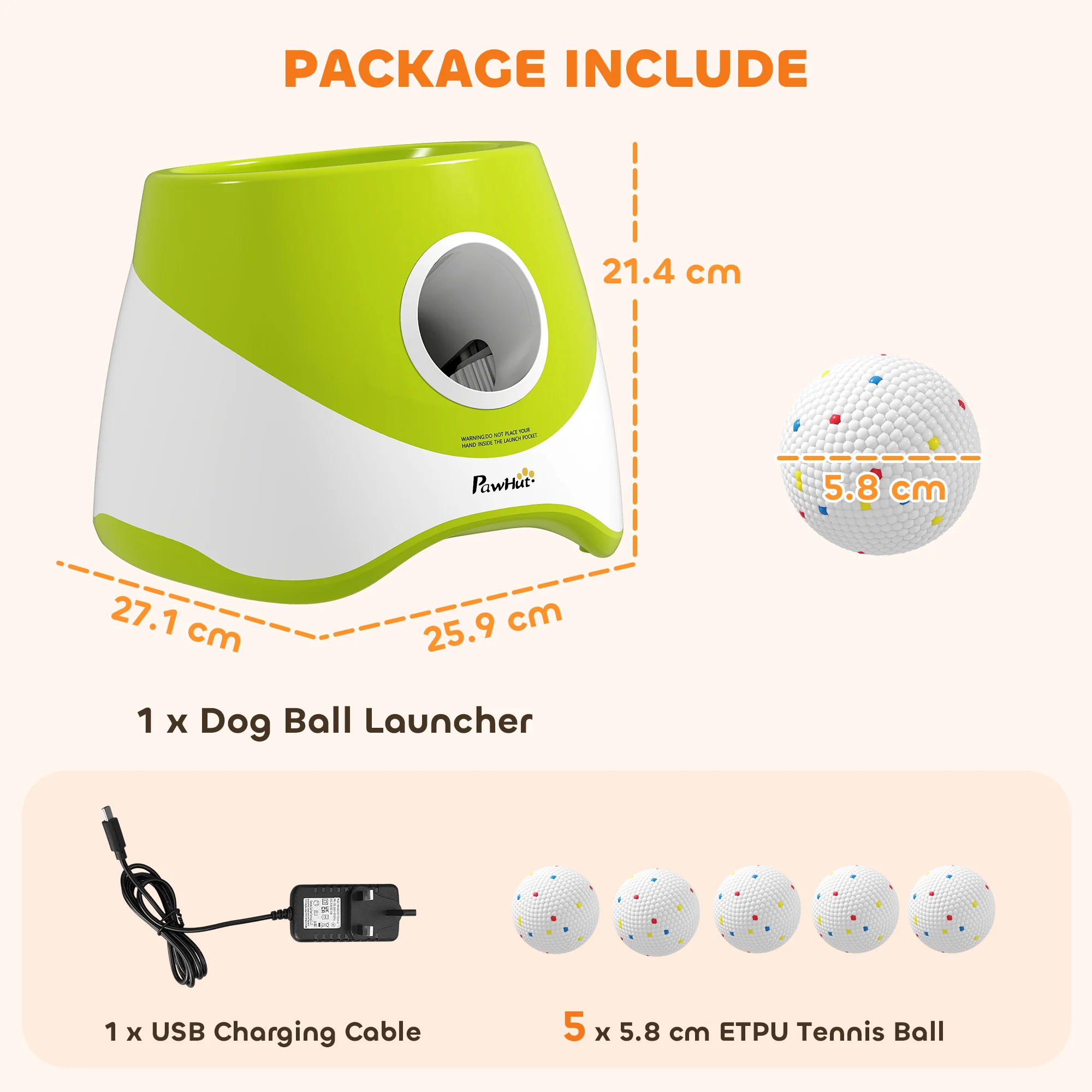PawHut Automatic Dog Ball Launcher with 5 ETPU Tennis Balls, Green - Image 5