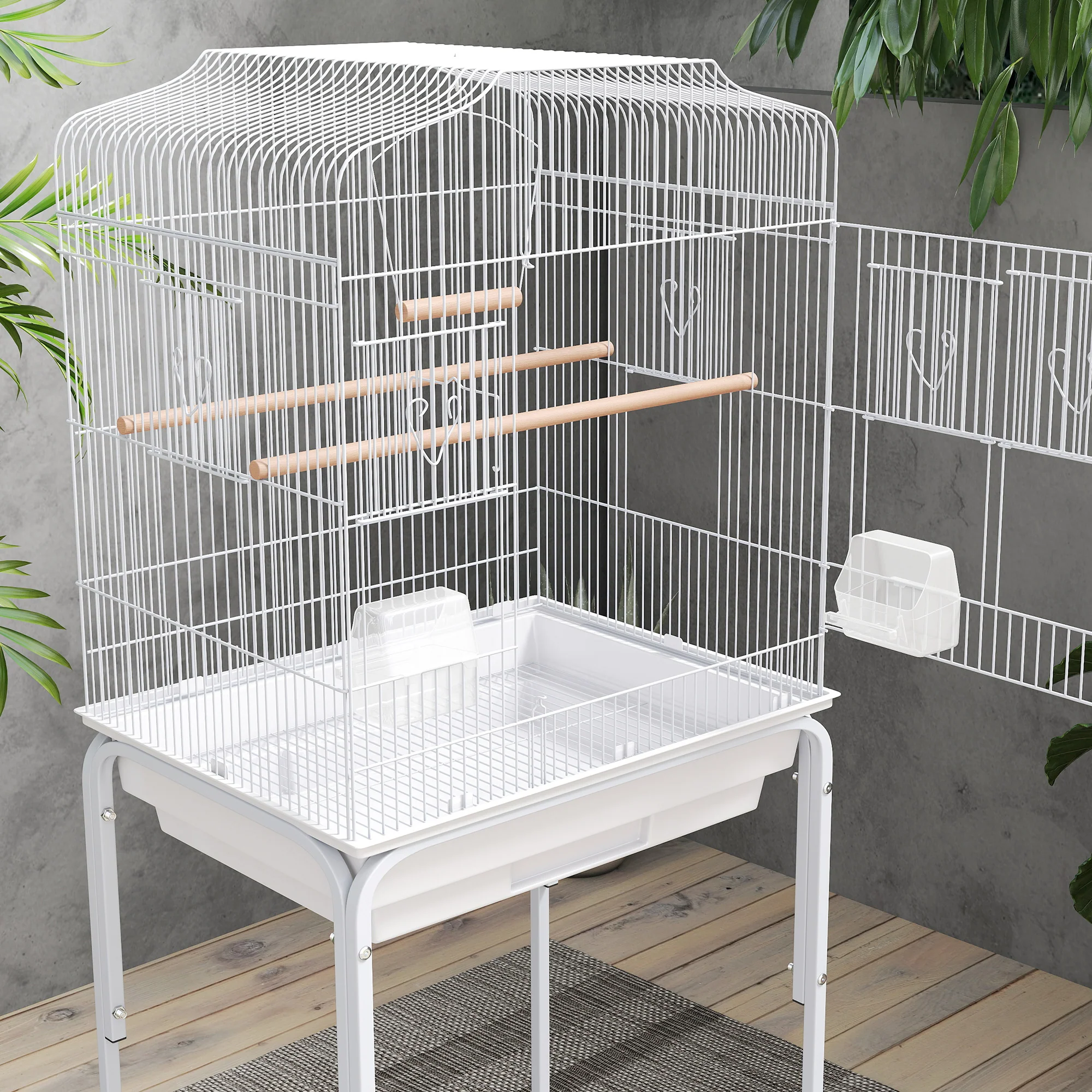 PawHut Bird Cage For Budgie Finch Canary Parakeet W/ Stand Tray White - Image 8