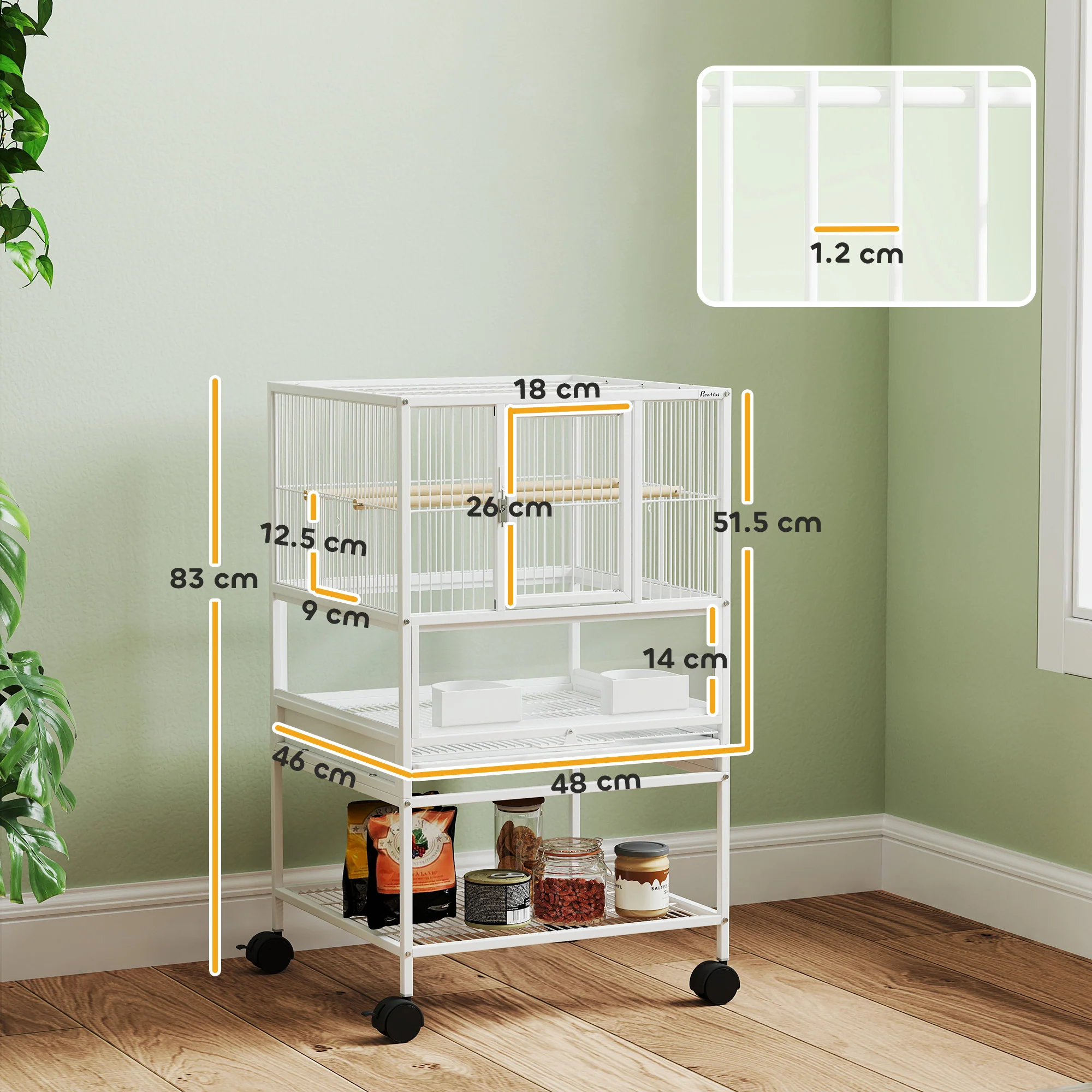 PawHut Bird Cage Parrot Cage With Rolling Stand Acrylic Viewing Panels White - Image 5