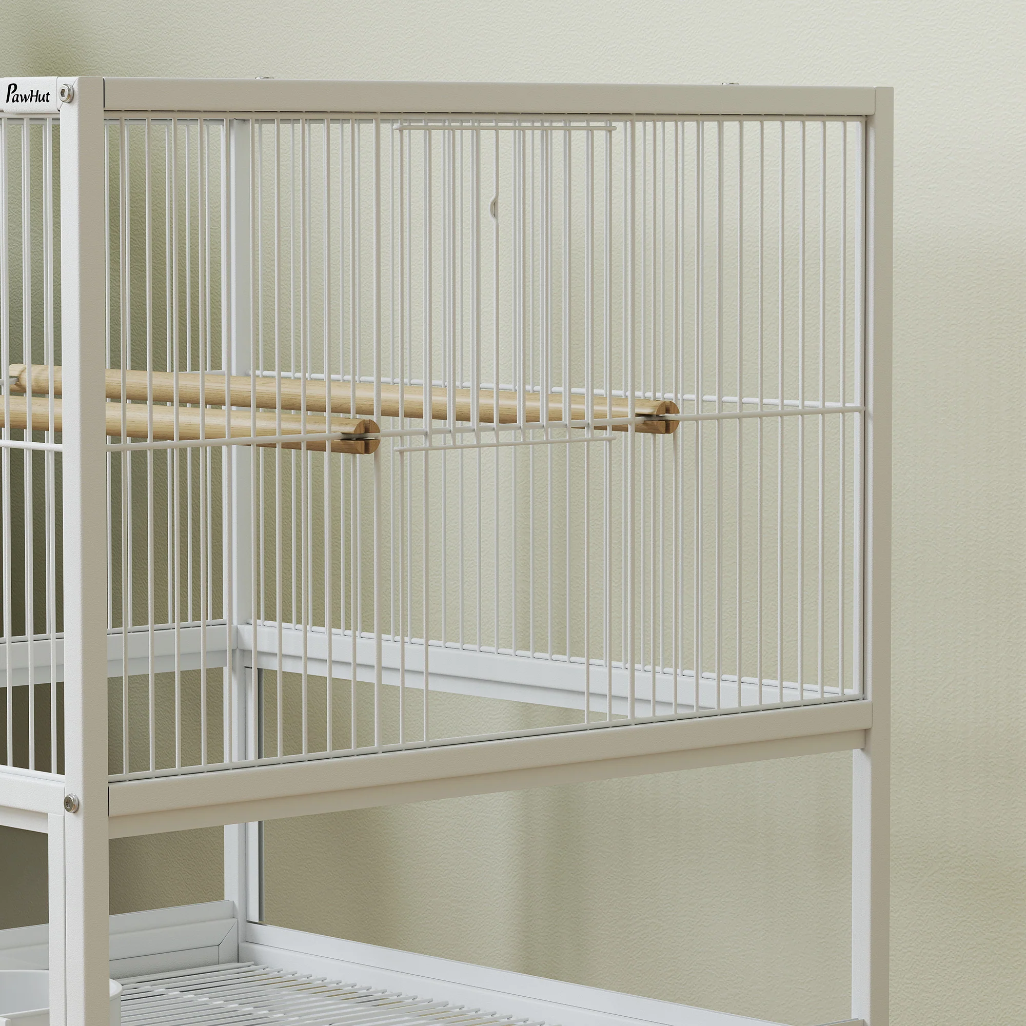 PawHut Bird Cage Parrot Cage With Rolling Stand Acrylic Viewing Panels White - Image 9