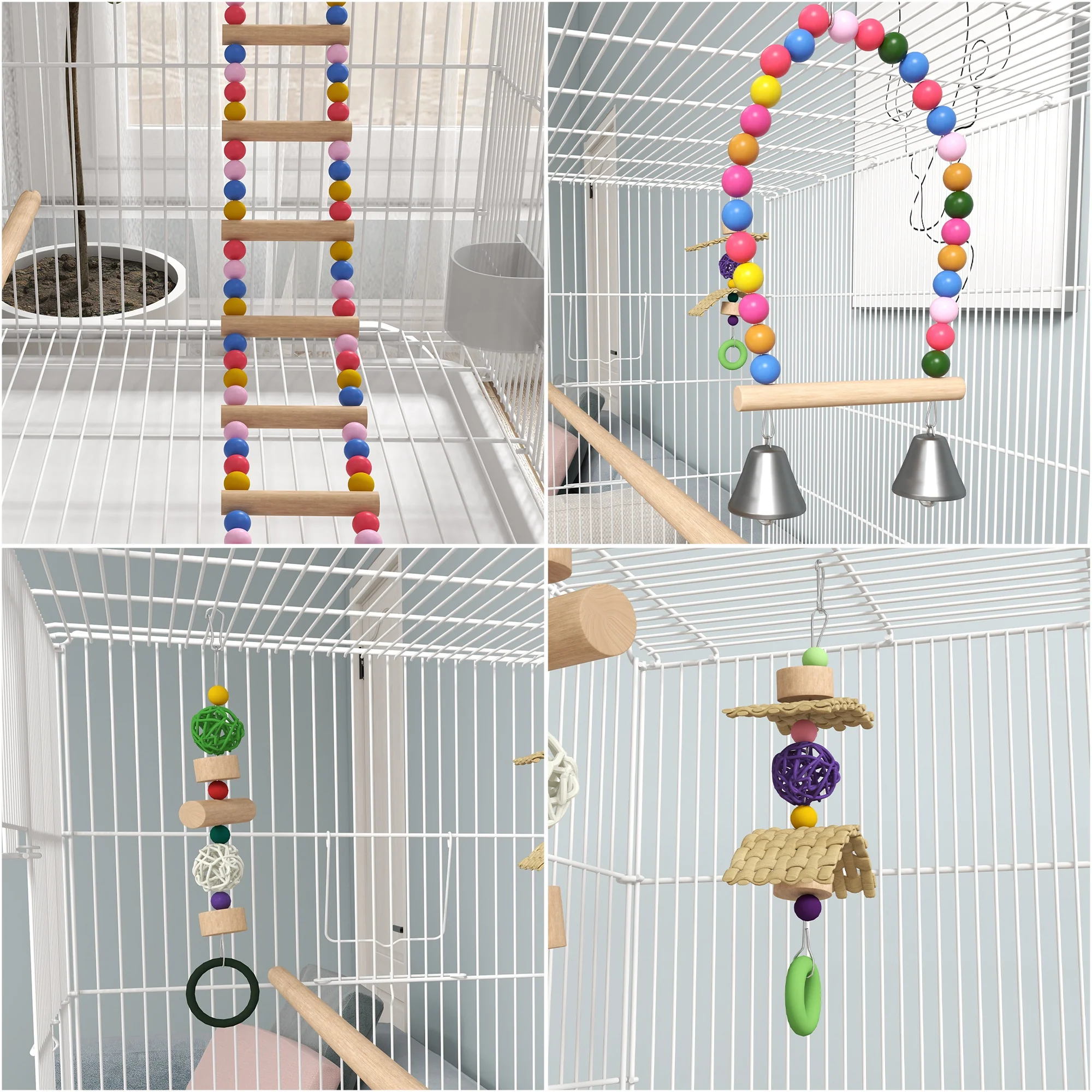 PawHut Bird Cage With Stand, Wheels, Toys, For Budgies, Finches, White - Image 8