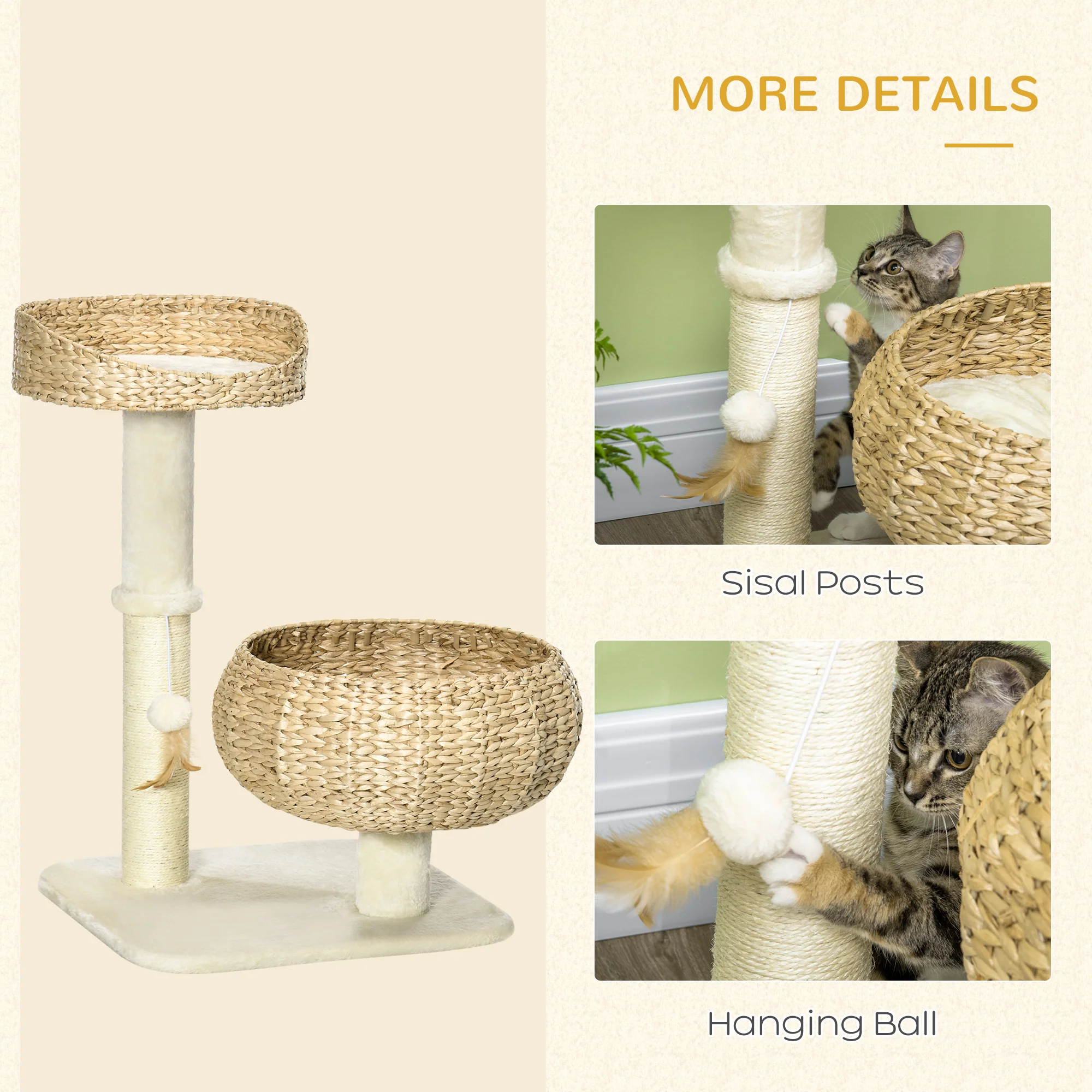 PawHut Cat Barrel Kitten Tree Tower Sisal Scratching Furniture Climbing Frame - Image 4