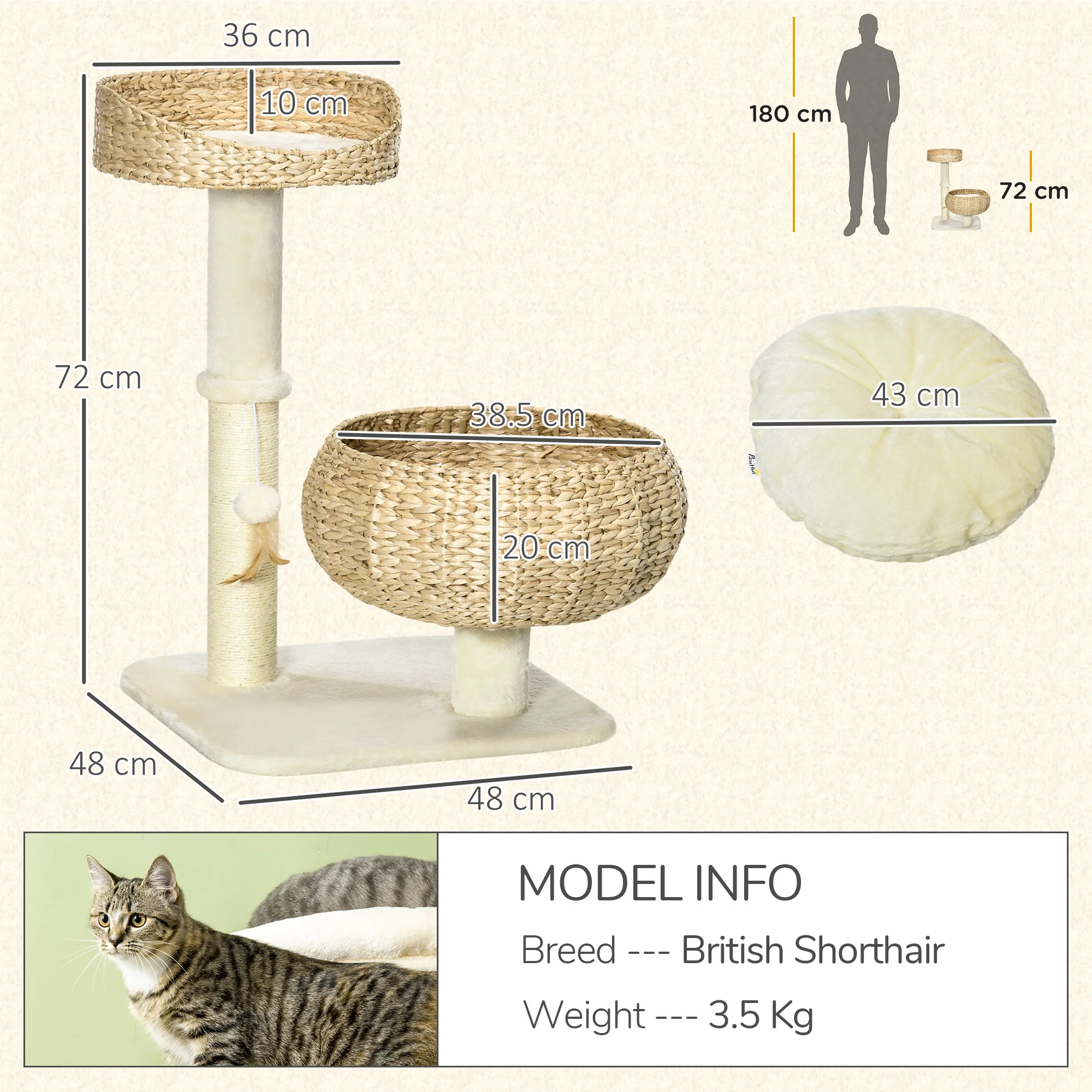 PawHut Cat Barrel Kitten Tree Tower Sisal Scratching Furniture Climbing Frame - Image 5