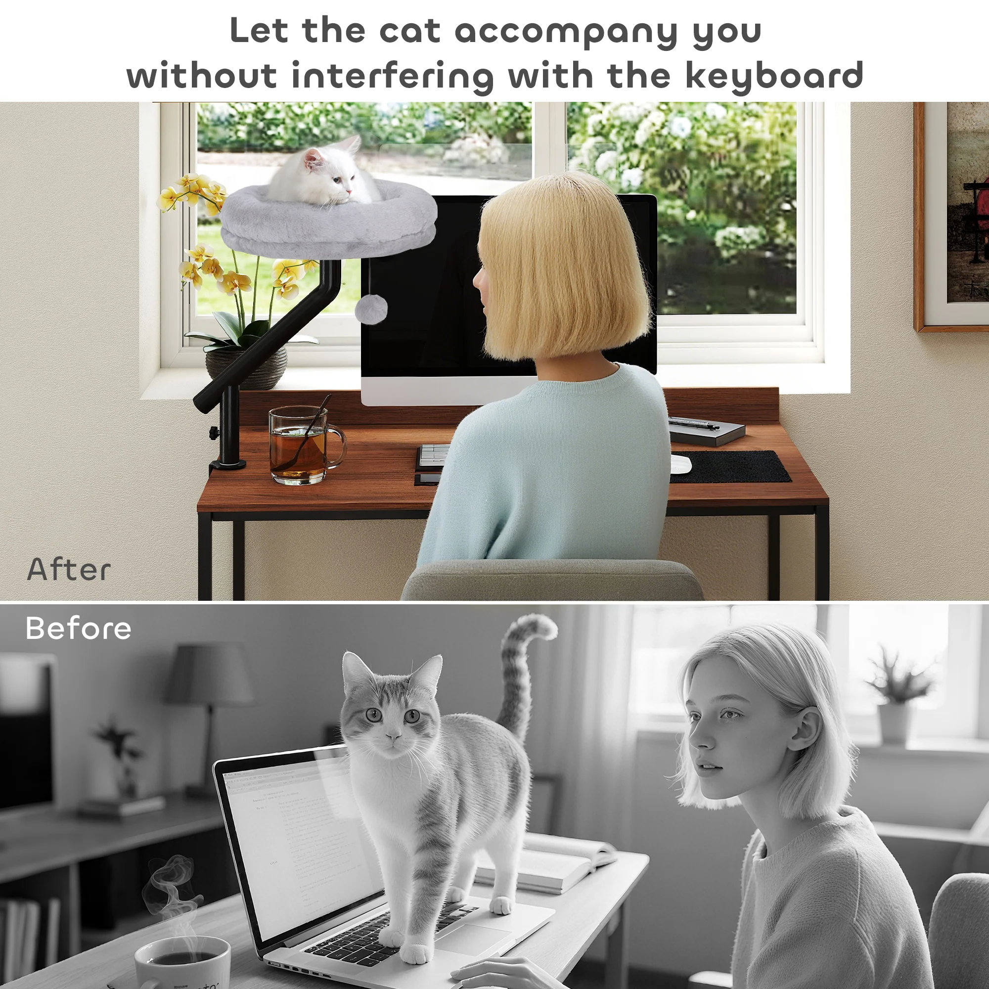 PawHut Cat Bed For Desk, 360° Rotatable Adjustable Cat Nest Hammock - Image 3