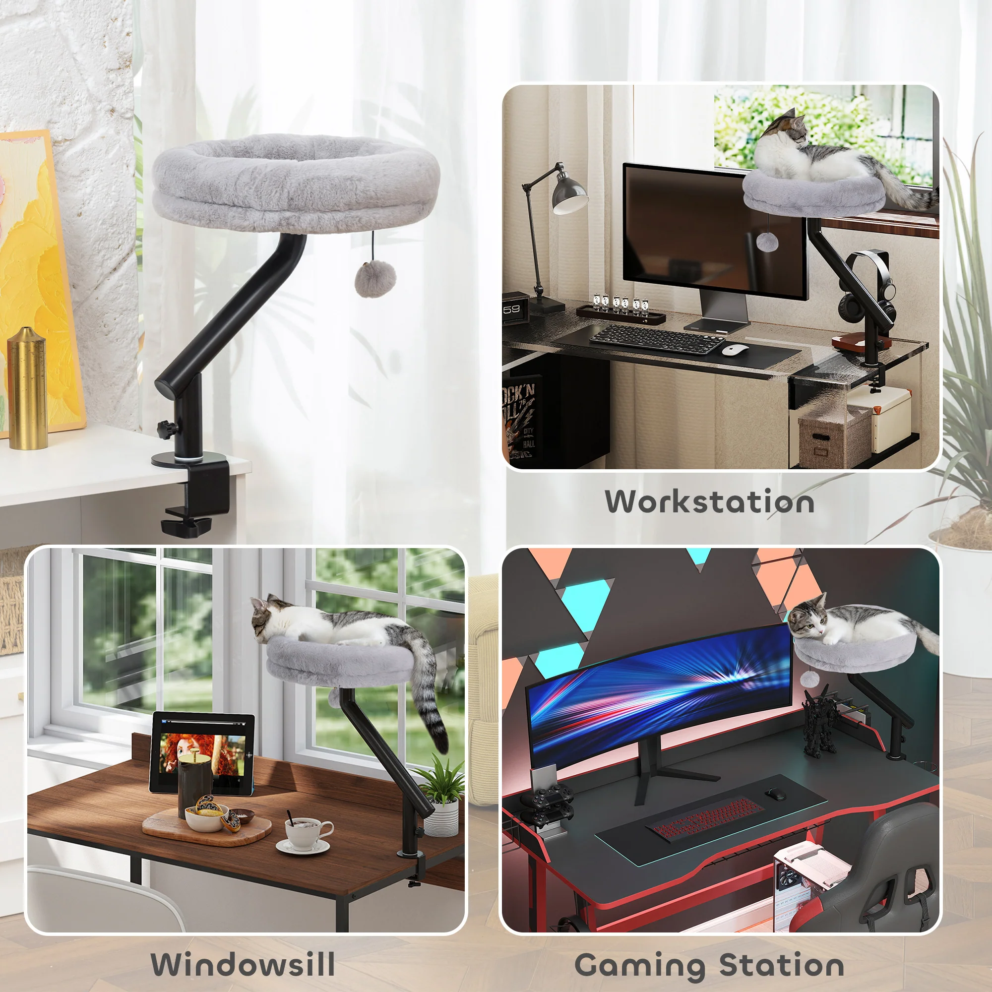 PawHut Cat Bed For Desk, 360° Rotatable Adjustable Cat Nest Hammock - Image 6