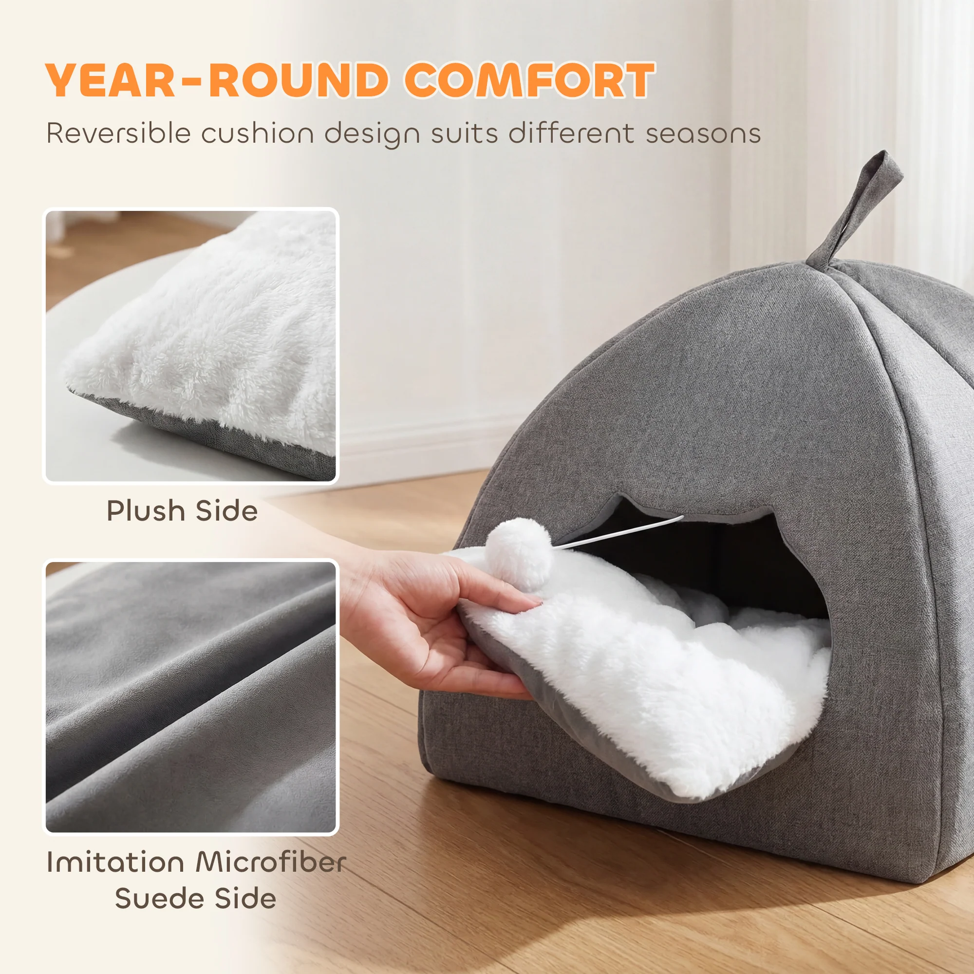PawHut Cat Cave, Cat House With Removable Cushion For Indoor Kittens - Image 3