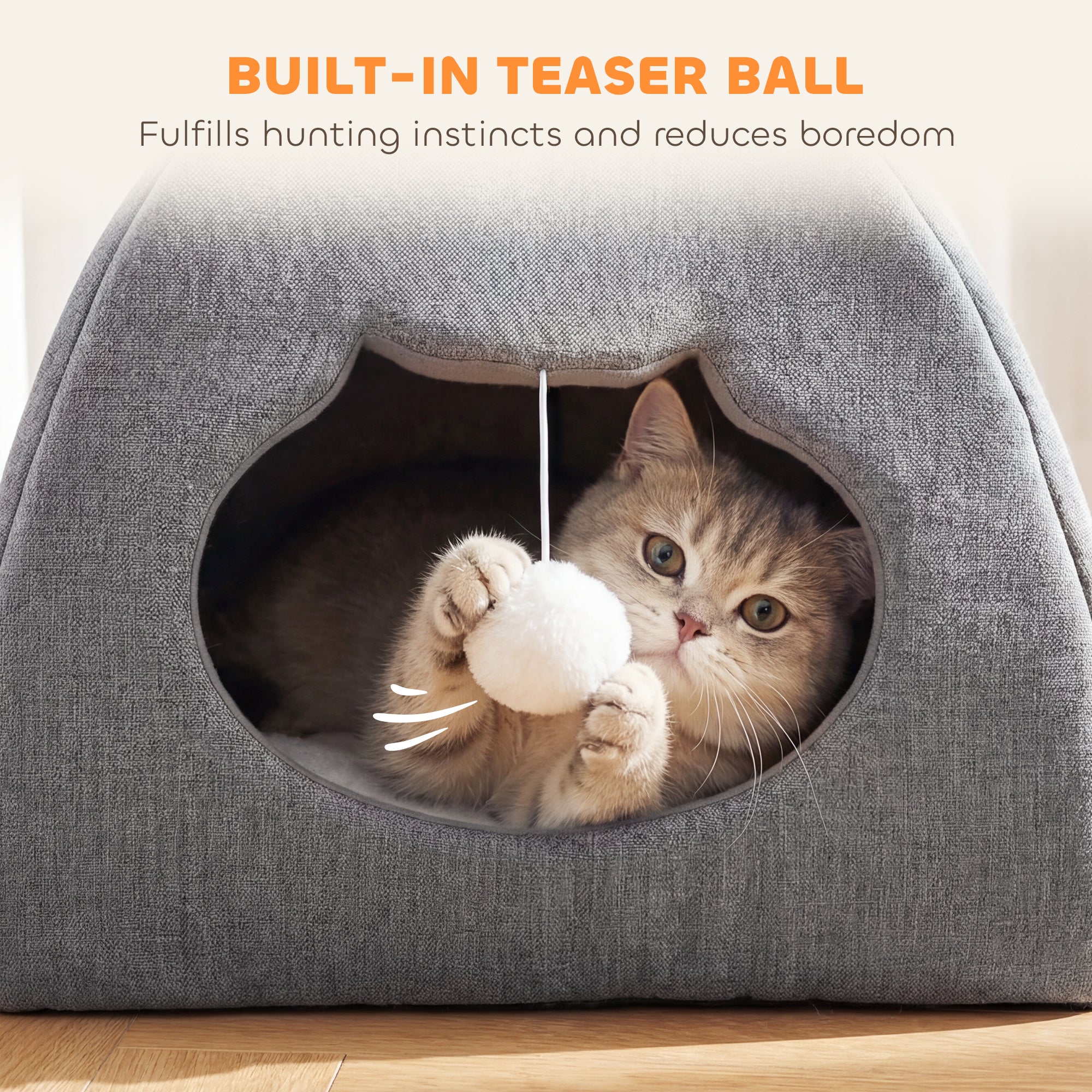 PawHut Cat Cave, Cat House With Removable Cushion For Indoor Kittens - Image 4