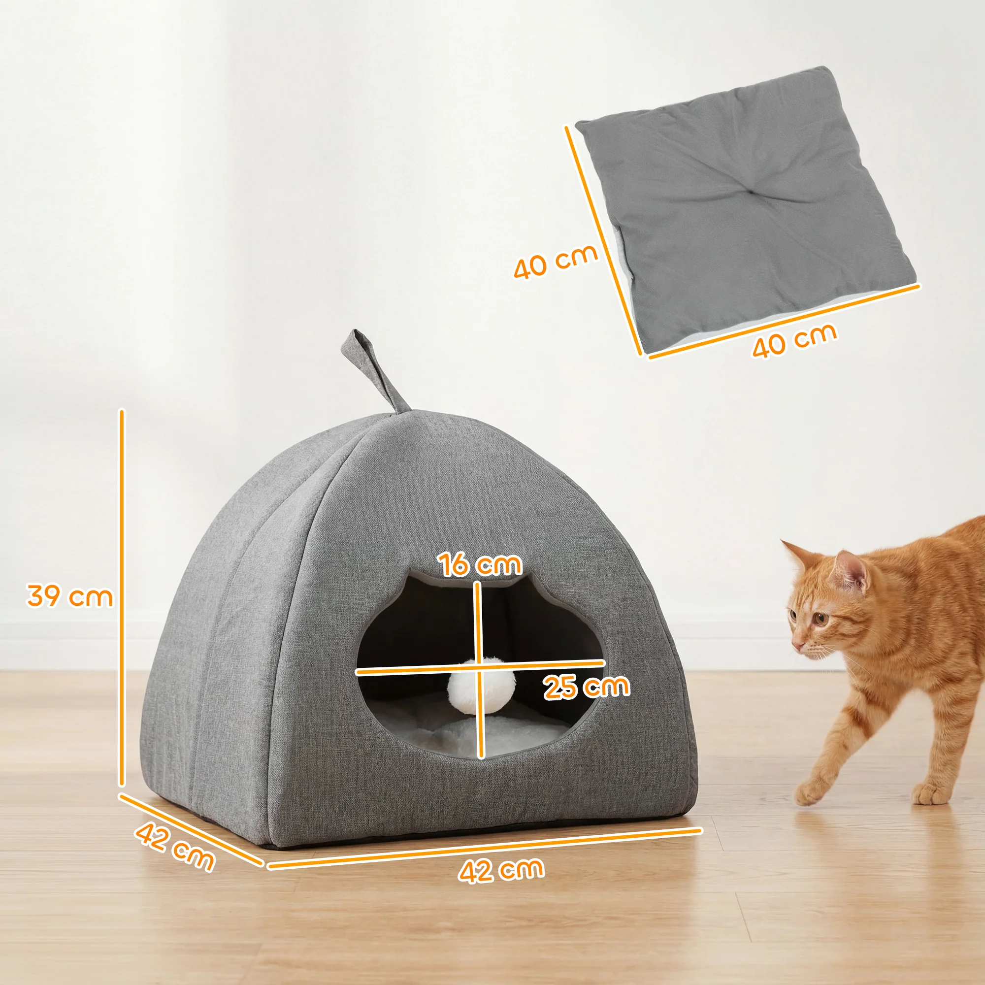 PawHut Cat Cave, Cat House With Removable Cushion For Indoor Kittens - Image 5