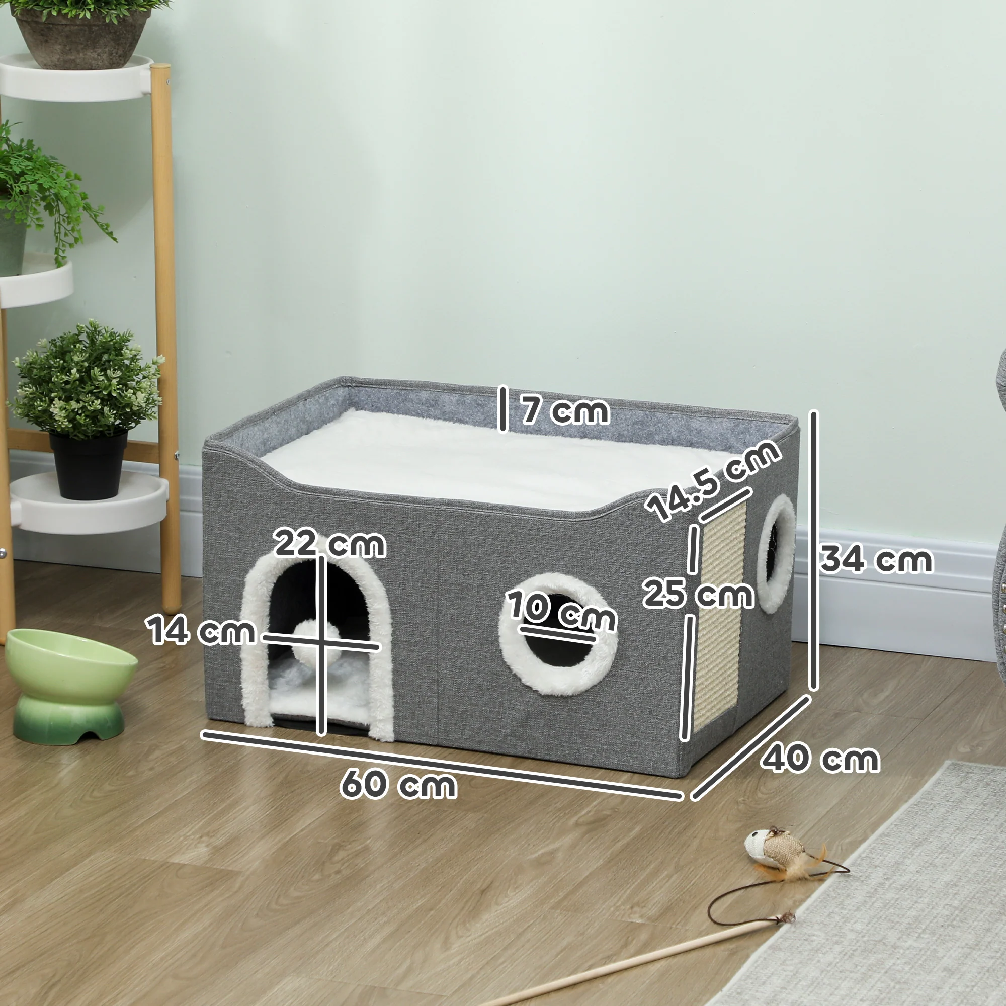 PawHut Cat Bed Cave With Fluffy Ball And Scratch Pad For Indoor Pets - Image 5