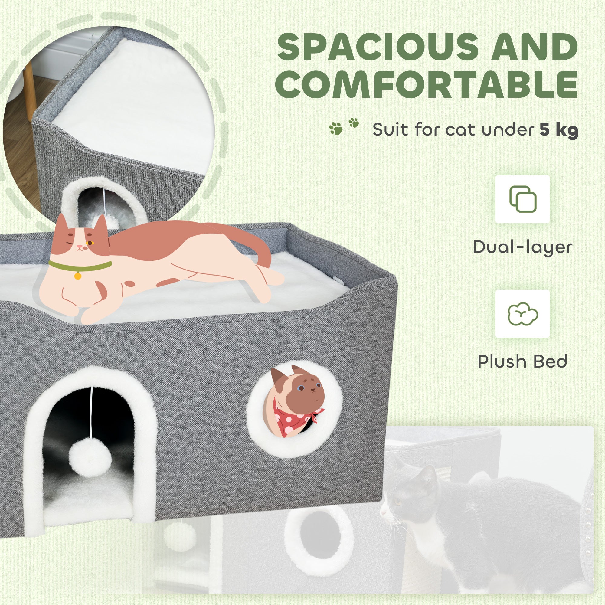 PawHut Cat Bed Cave With Fluffy Ball And Scratch Pad For Indoor Pets - Image 6