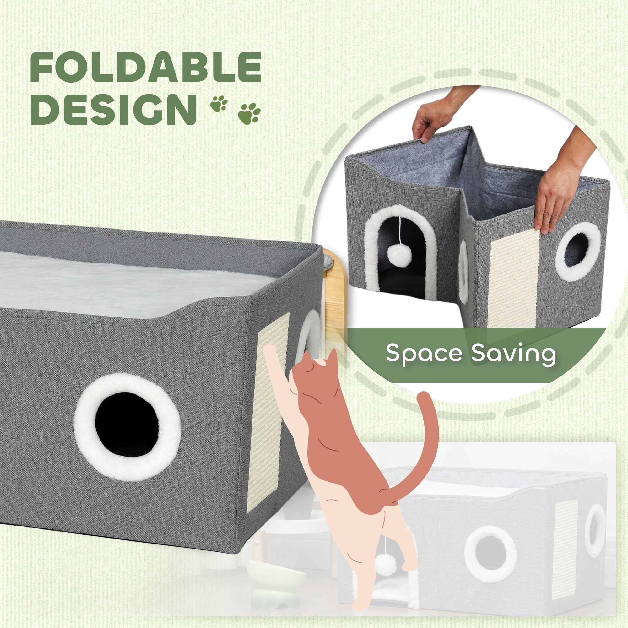 PawHut Cat Bed Cave With Fluffy Ball And Scratch Pad For Indoor Pets - Image 7