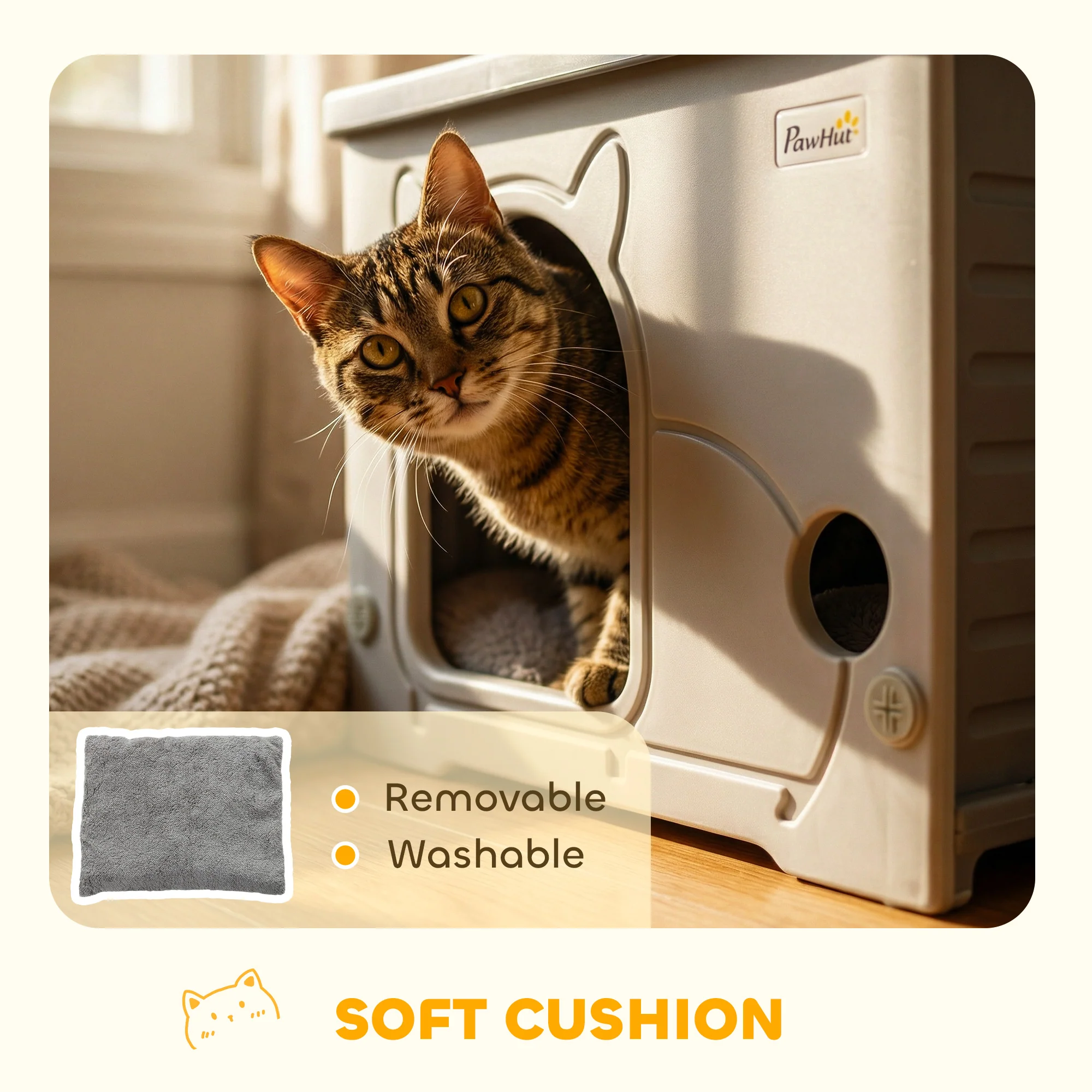 PawHut Cat House Stackable Cat Bed for Indoor Outdoor Grey - Image 4