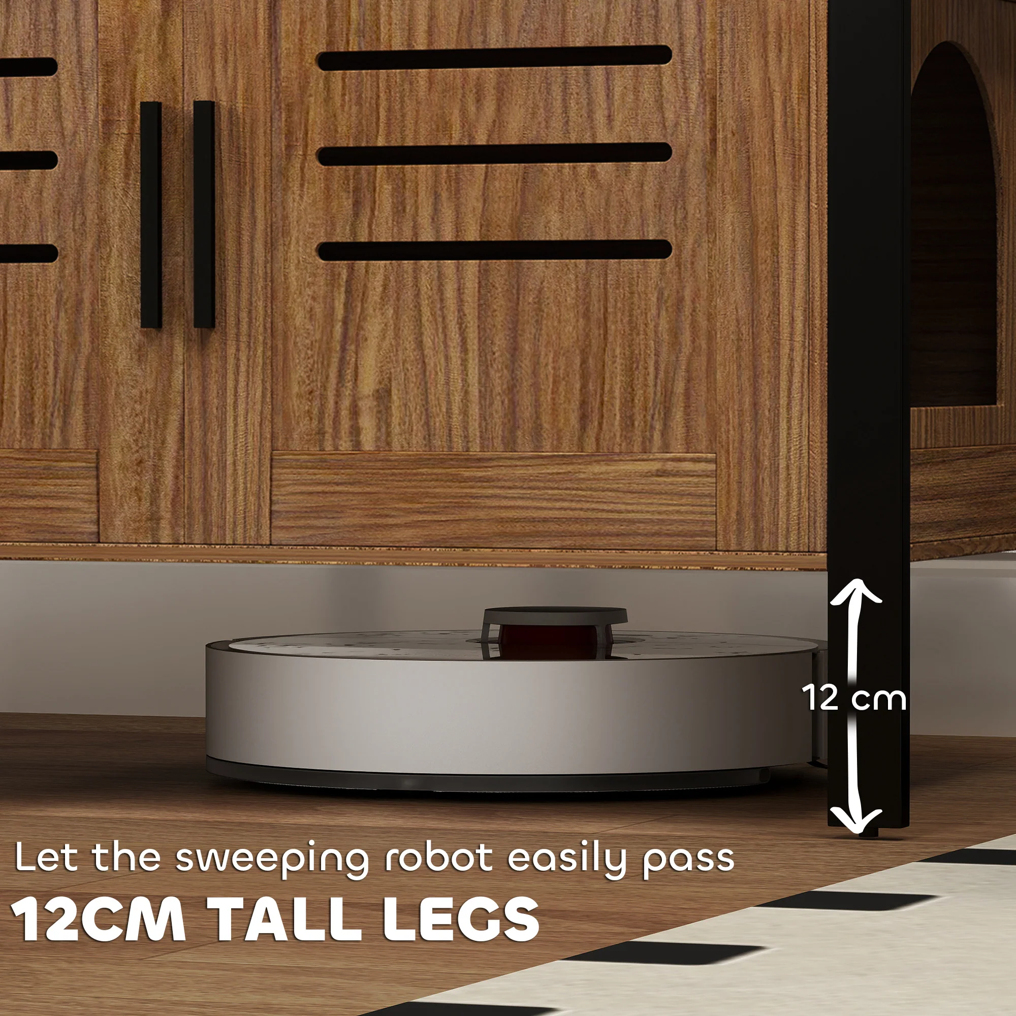 PawHut Cat Litter Box Enclosure w/ Tall Legs, Scratching Board, Dark Brown - Image 7