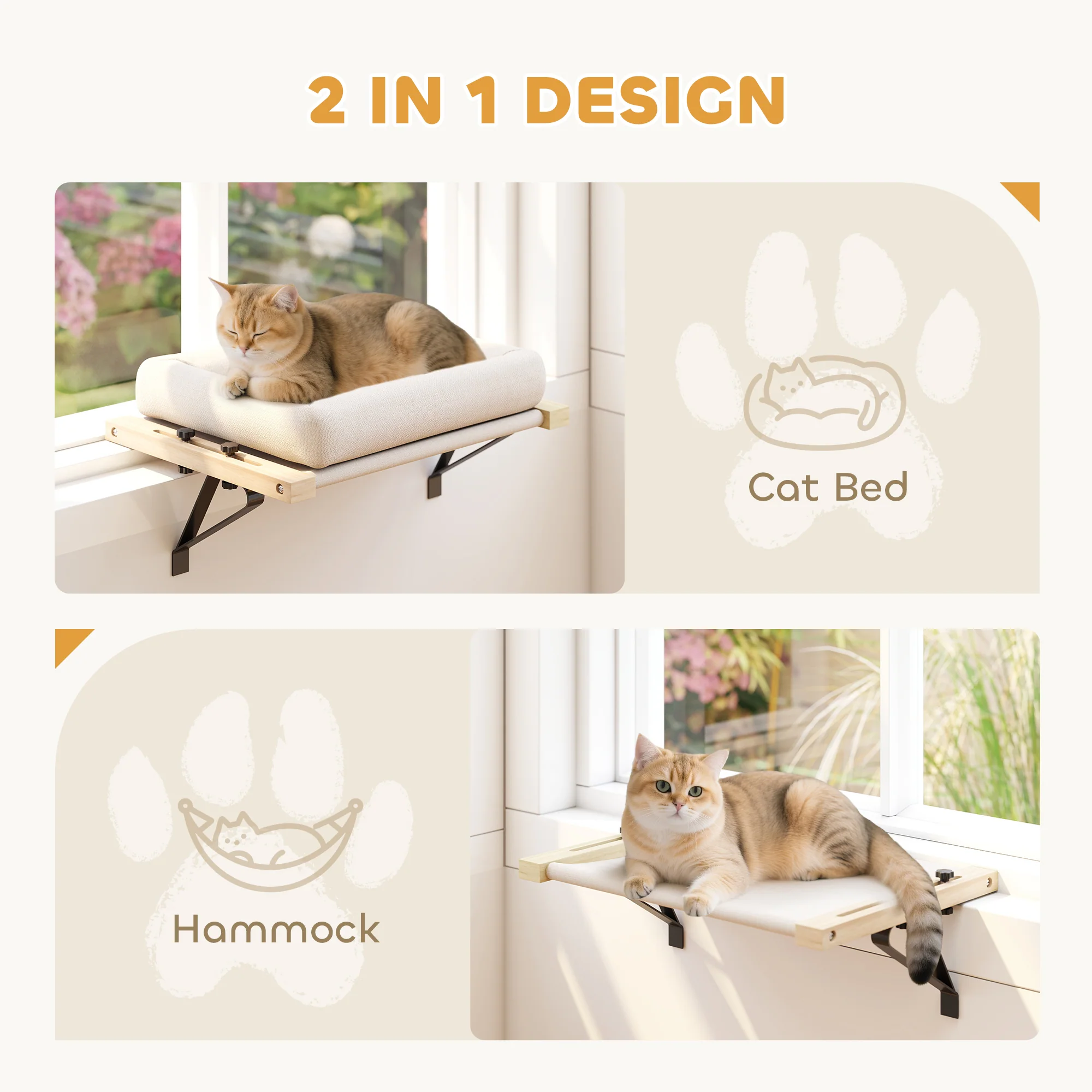 PawHut Cat Radiator Bed, Adjustable Hanging Cat Hammock with Cushion, Cream - Image 4