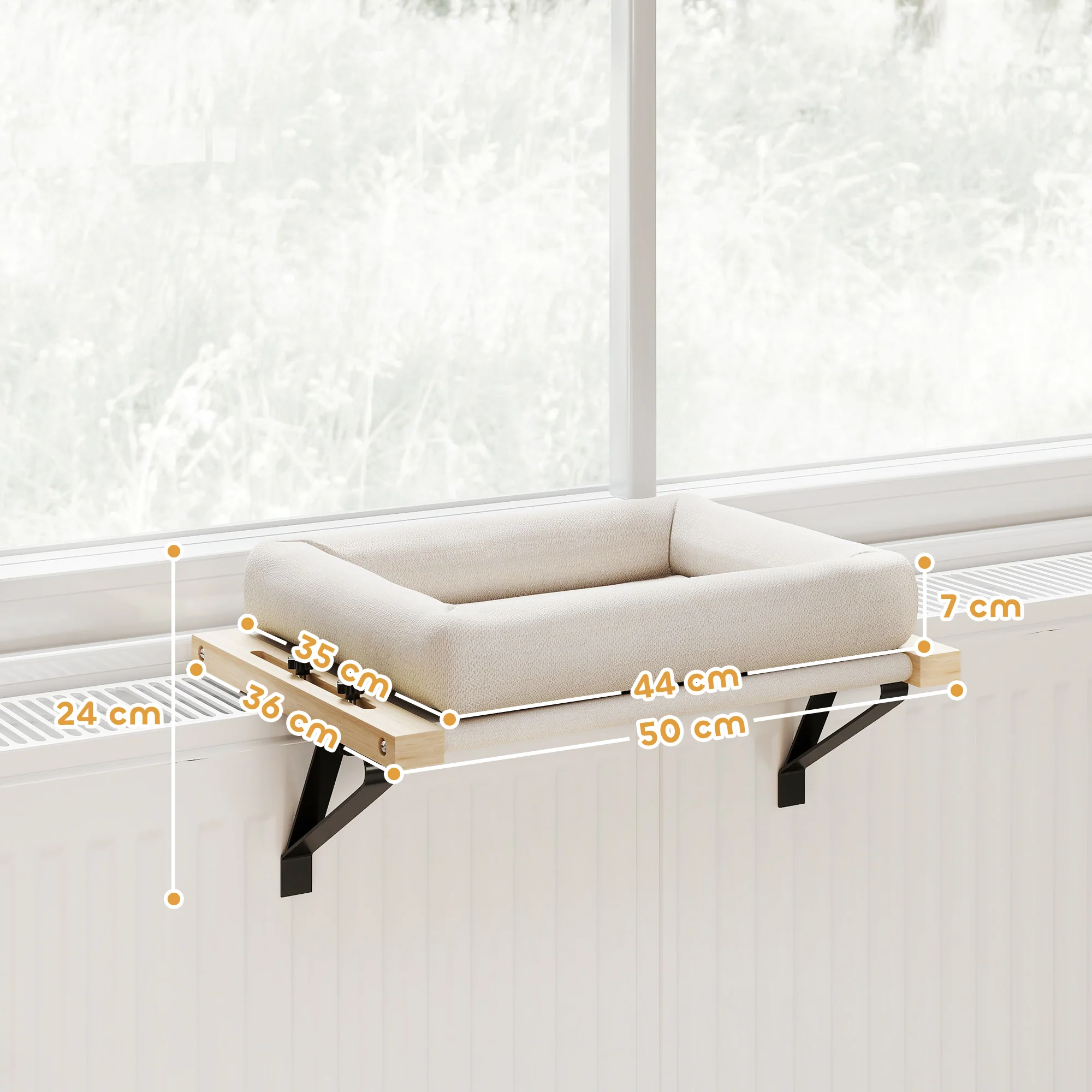 PawHut Cat Radiator Bed, Adjustable Hanging Cat Hammock with Cushion, Cream - Image 5