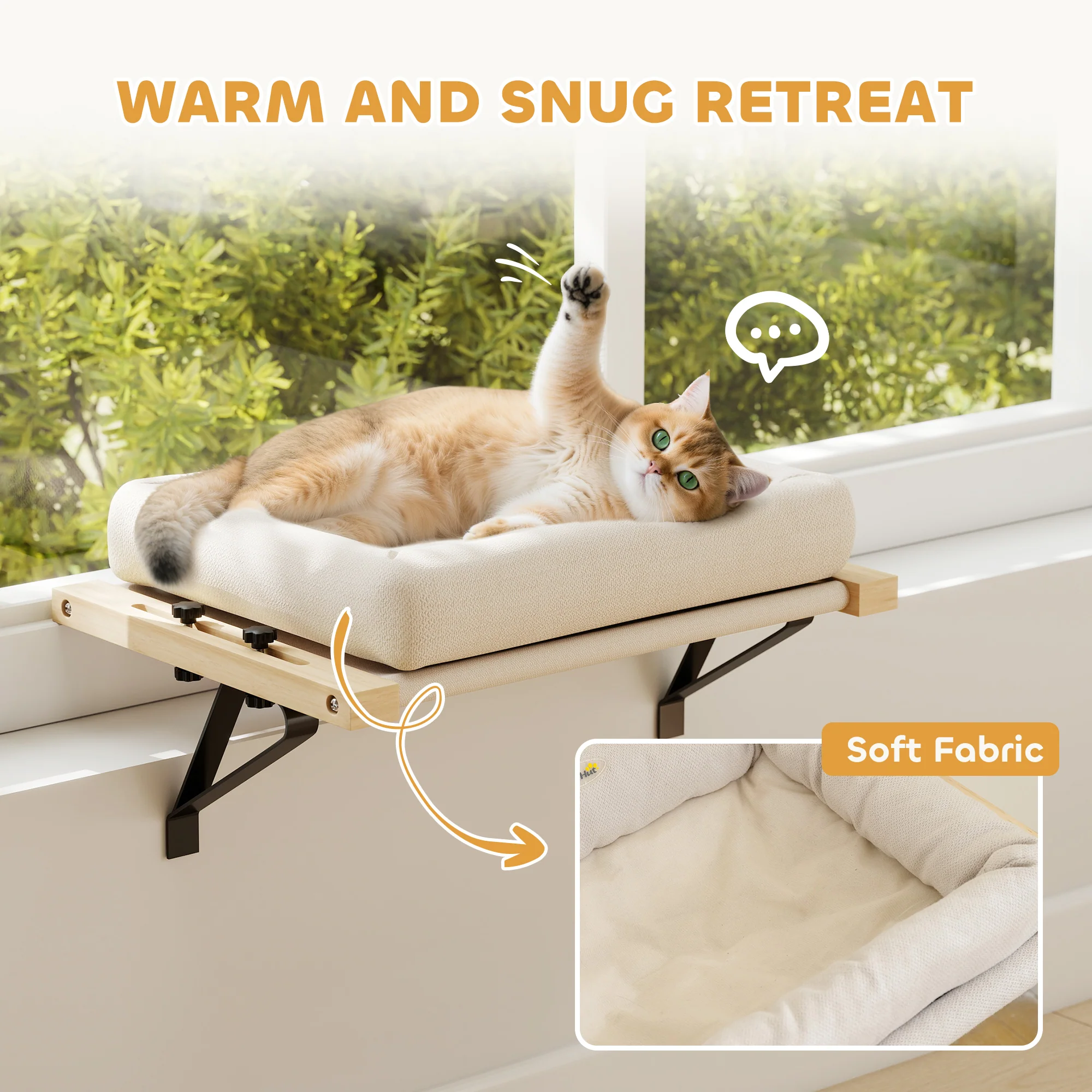 PawHut Cat Radiator Bed, Adjustable Hanging Cat Hammock with Cushion, Cream - Image 7