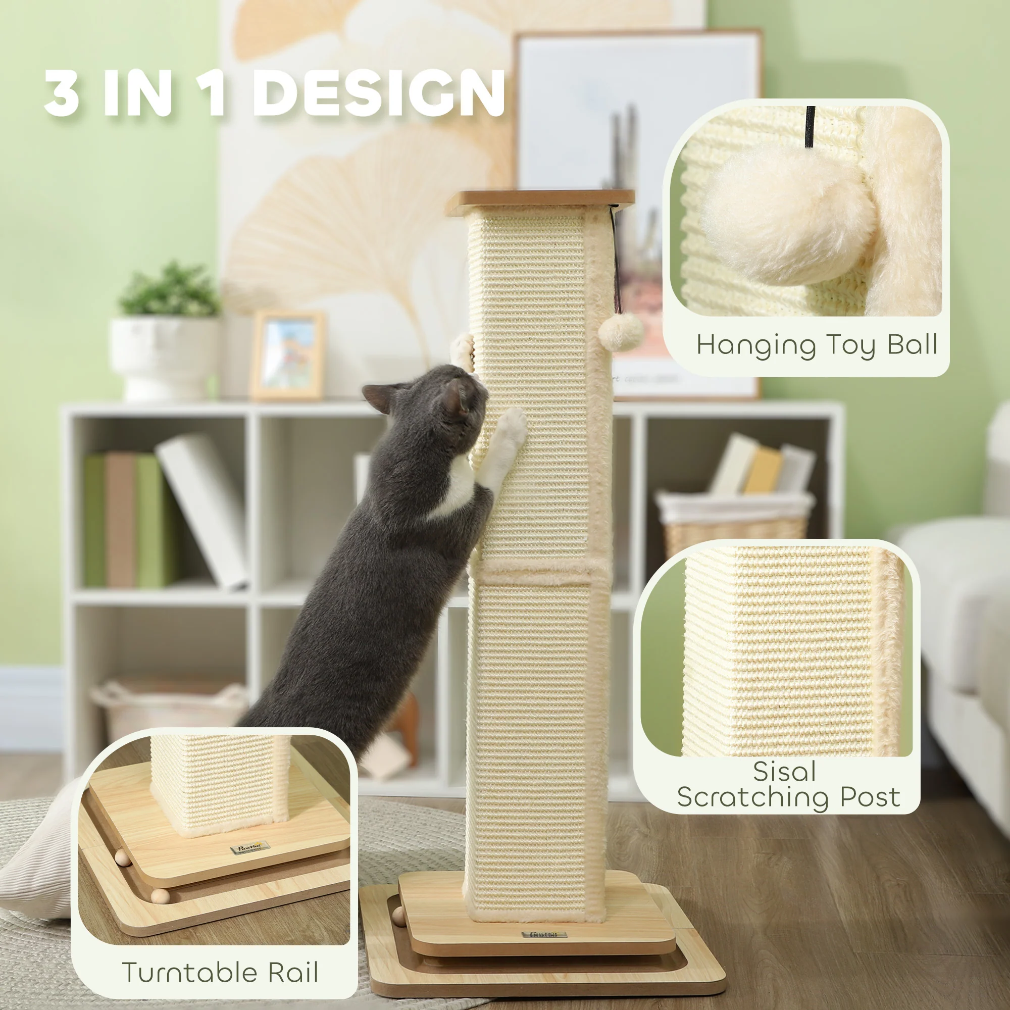 PawHut Cat Scratching Post 3 In 1 Cat Scratcher W/ Track Ball Toy - Image 12