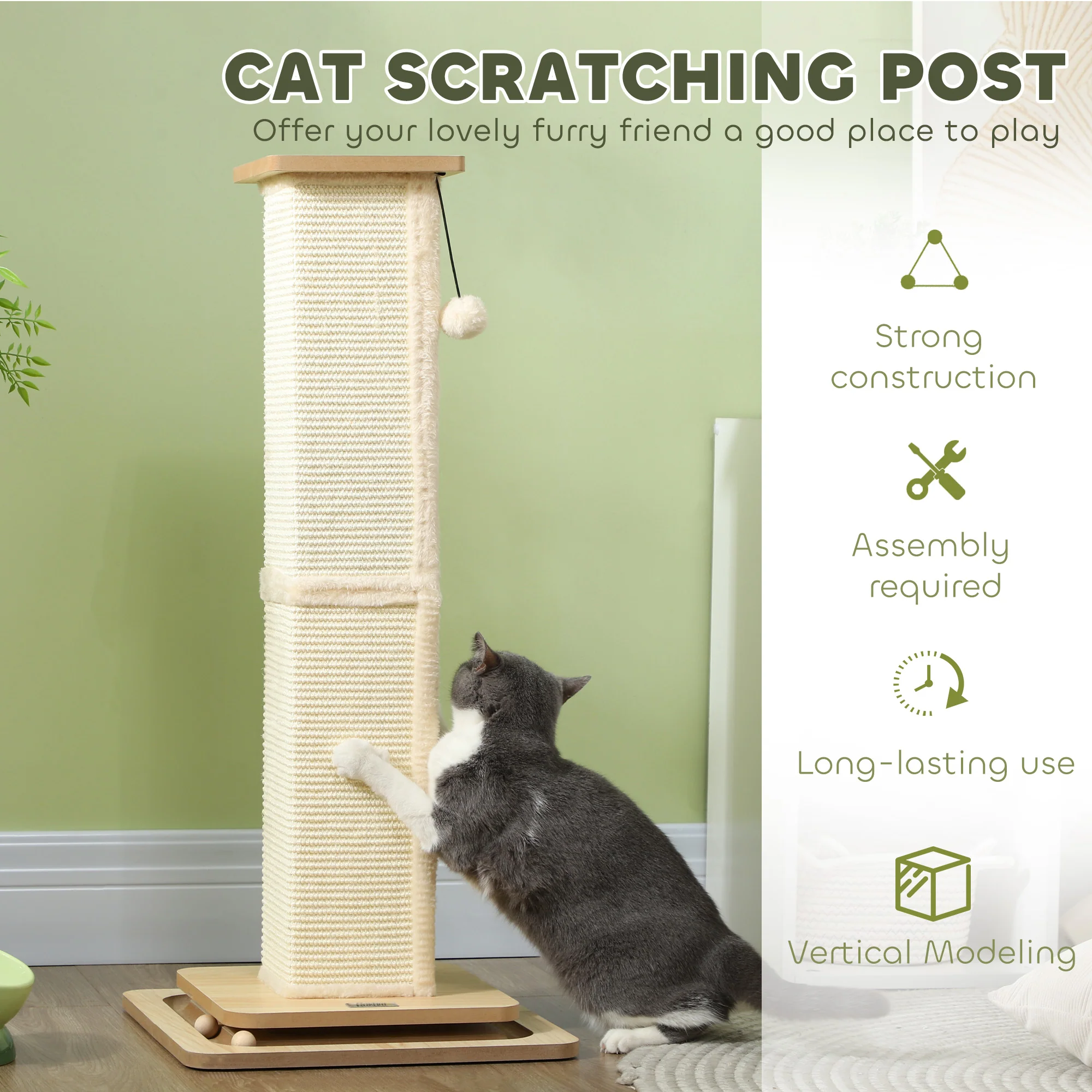 PawHut Cat Scratching Post 3 In 1 Cat Scratcher W/ Track Ball Toy - Image 13