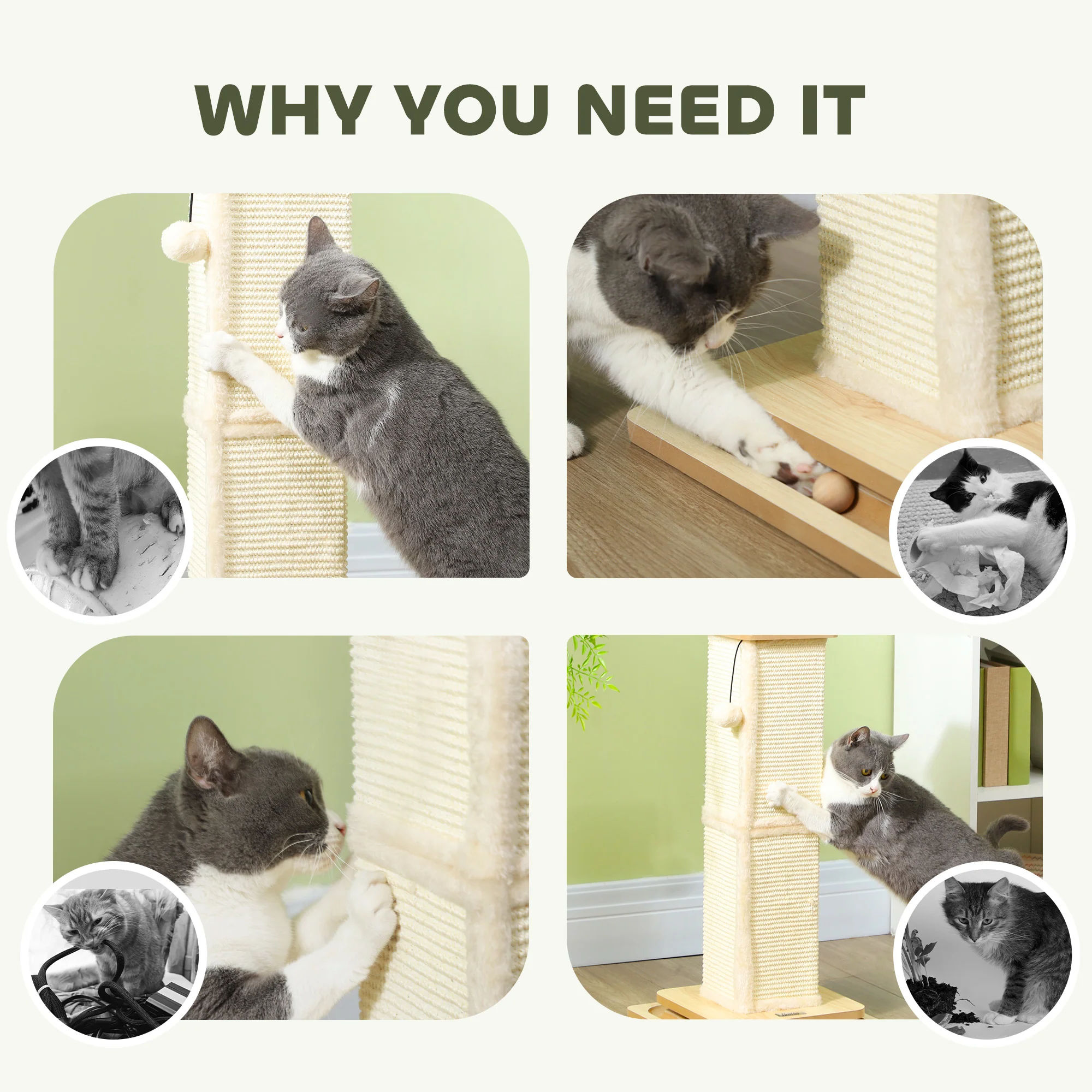 PawHut Cat Scratching Post 3 In 1 Cat Scratcher W/ Track Ball Toy - Image 6