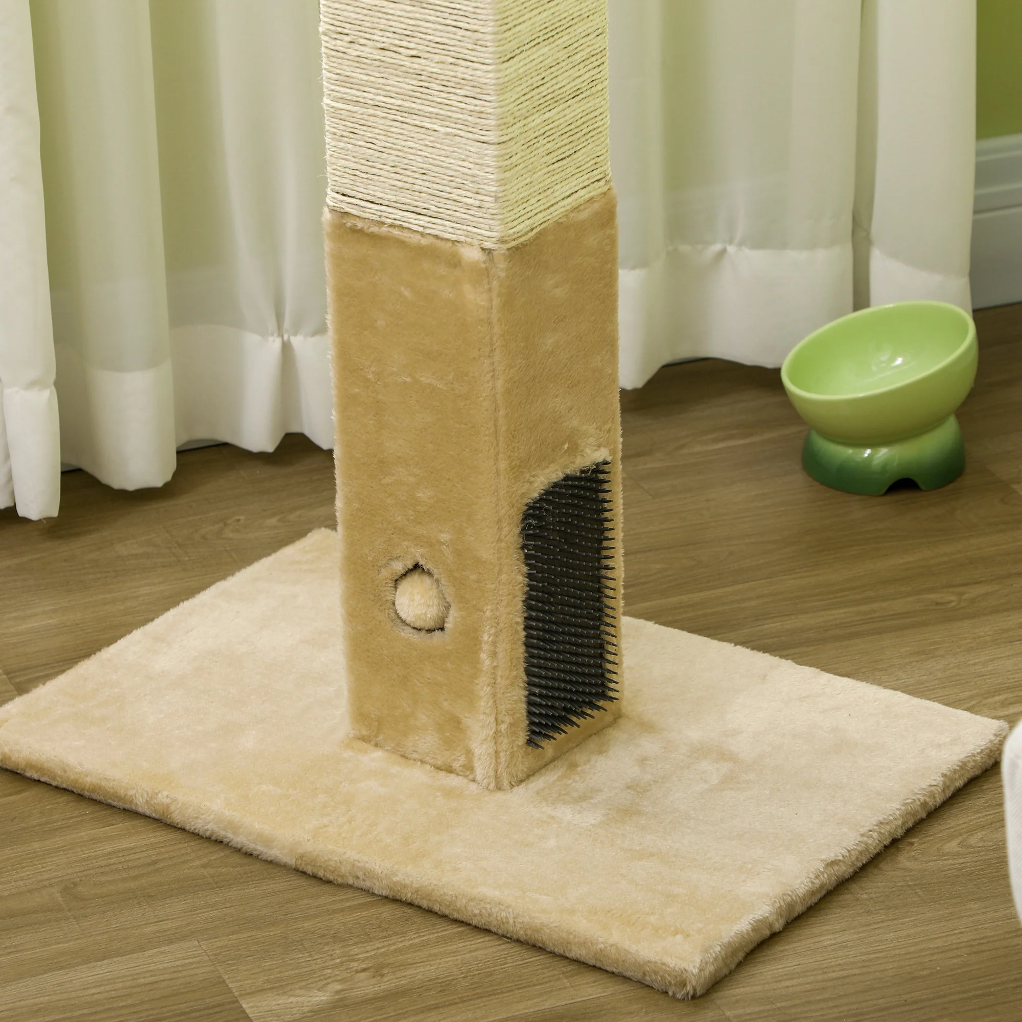 PawHut Cat Scratching Post Scratcher Climber w/ Carpet Base Hanging Toy - Beige - Image 8