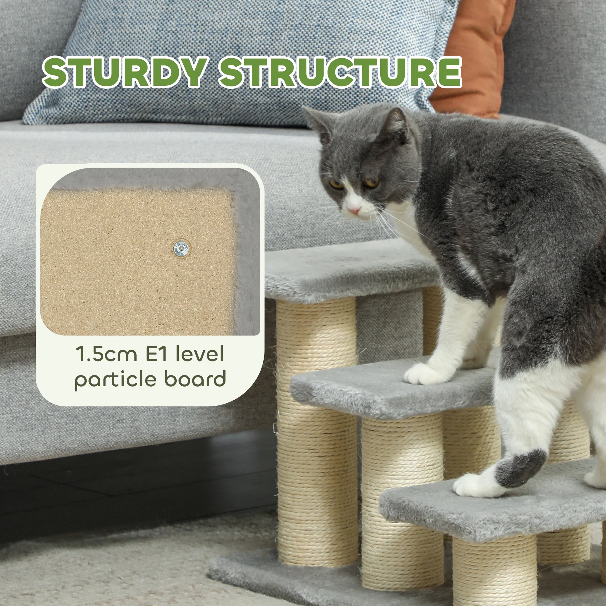 PawHut Cat Steps 3 Stairs Deluxe Pet Portable Easy Climb Assistance Lightweight - Image 4