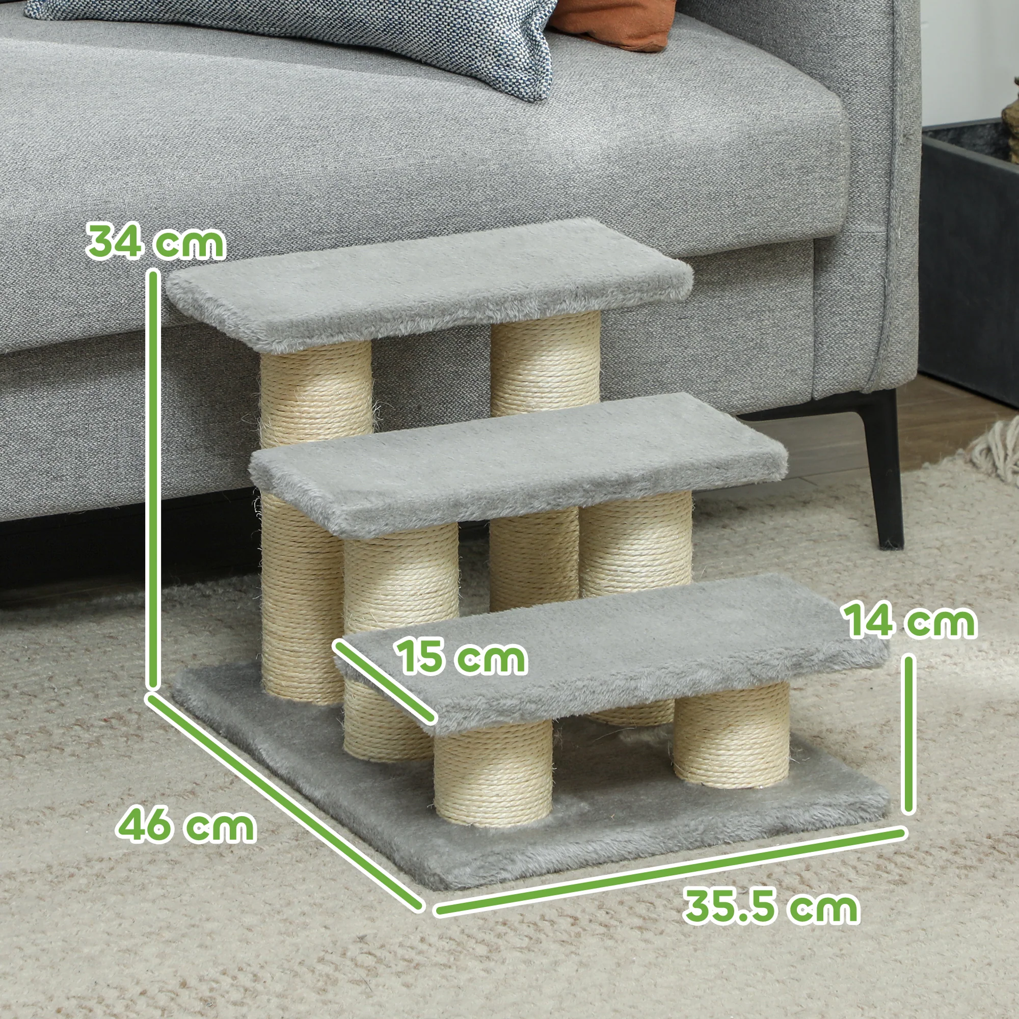PawHut Cat Steps 3 Stairs Deluxe Pet Portable Easy Climb Assistance Lightweight - Image 5