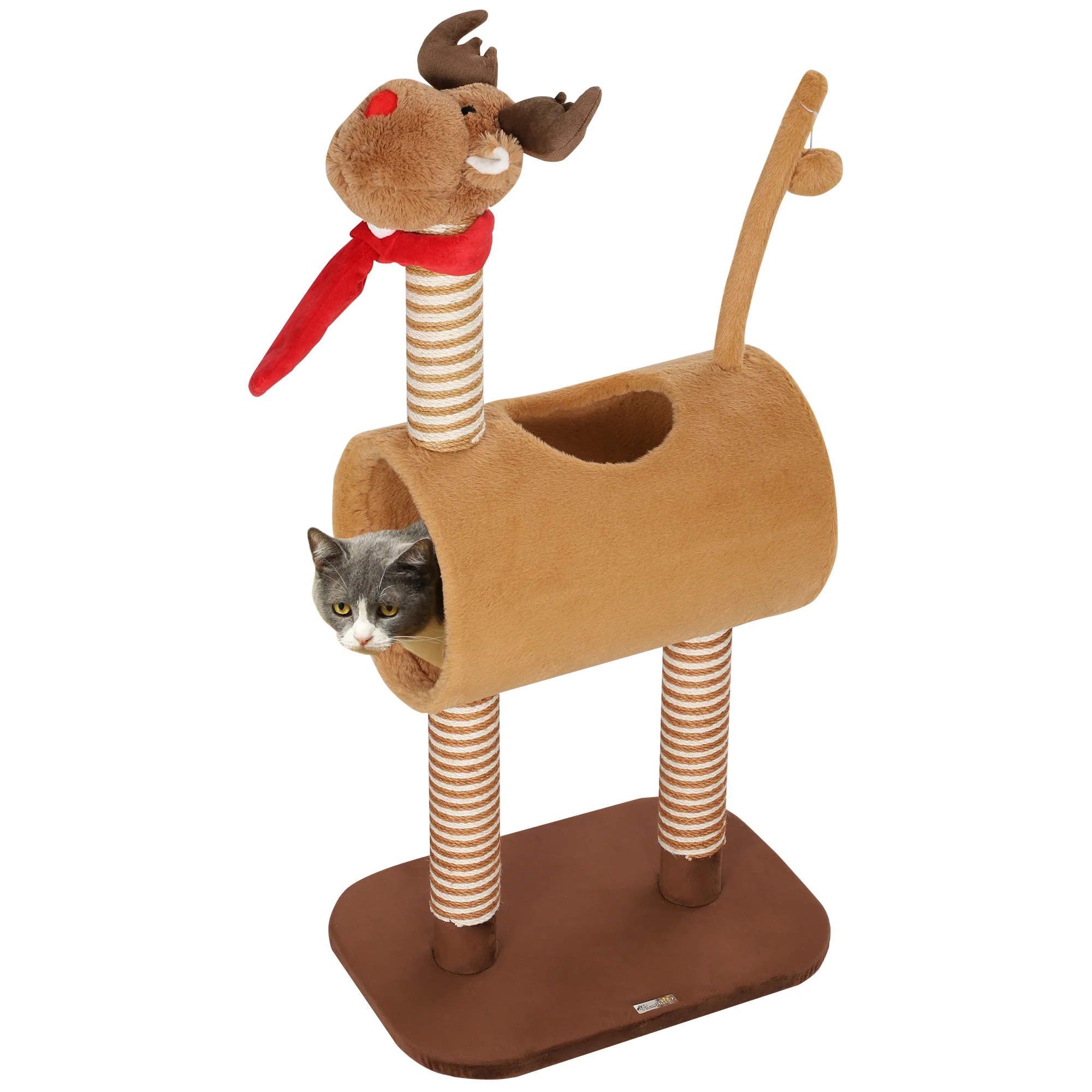 PawHut Cat Tree, 98cm Deer-Designed Cat Tower For Indoor Cats