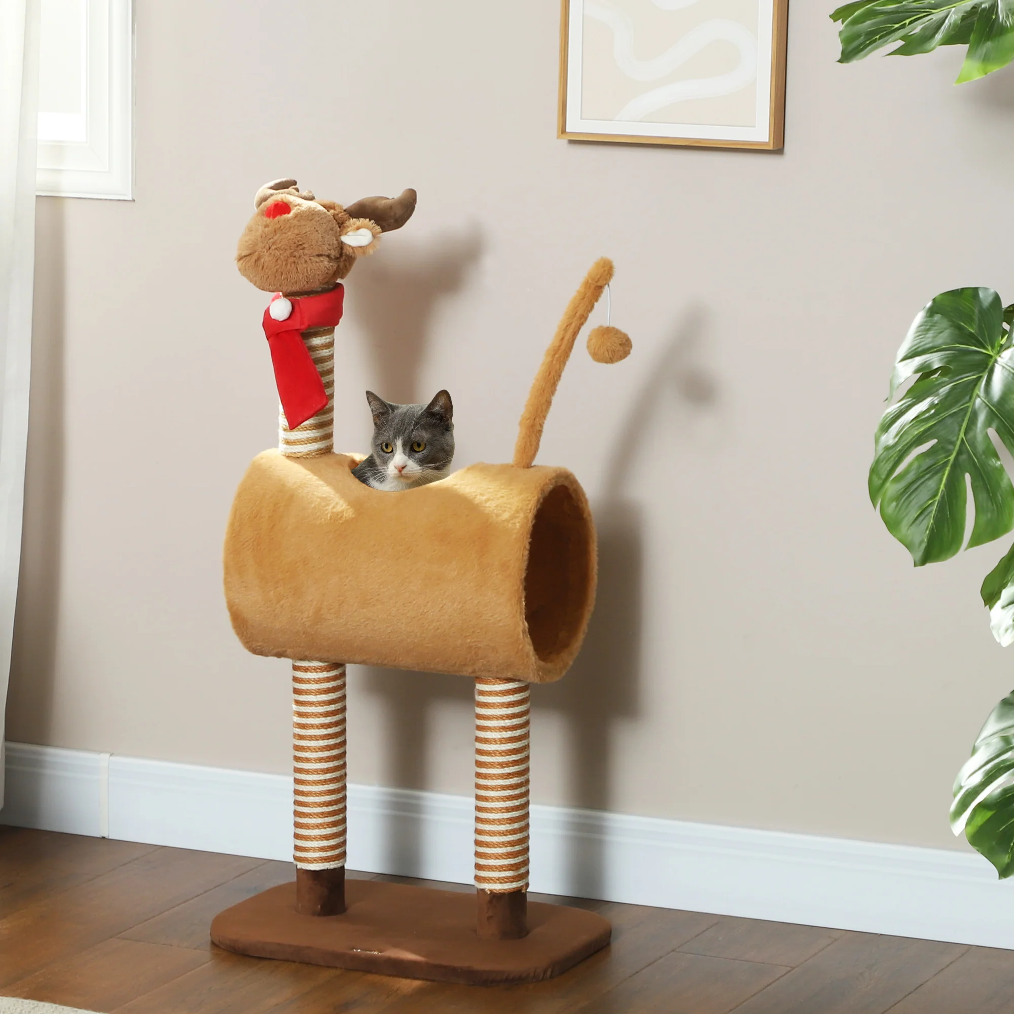 PawHut Cat Tree, 98cm Deer-Designed Cat Tower For Indoor Cats - Image 2