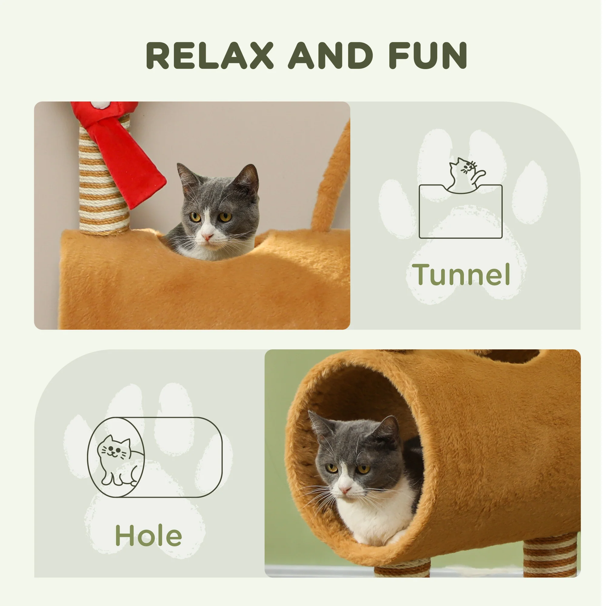 PawHut Cat Tree, 98cm Deer-Designed Cat Tower For Indoor Cats - Image 4