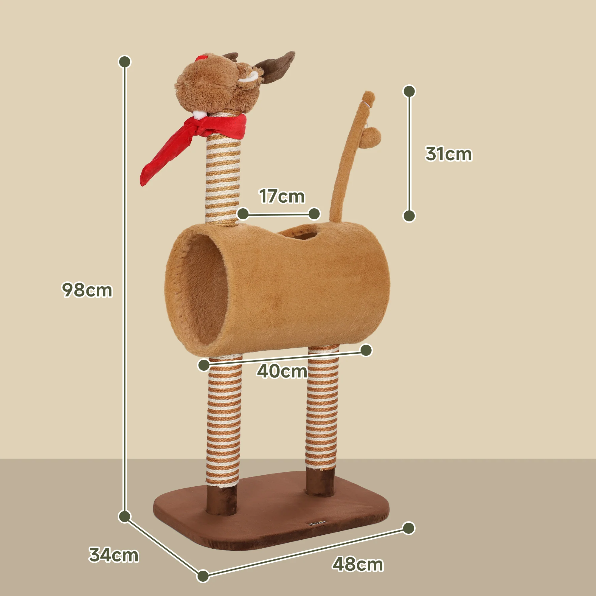 PawHut Cat Tree, 98cm Deer-Designed Cat Tower For Indoor Cats - Image 5