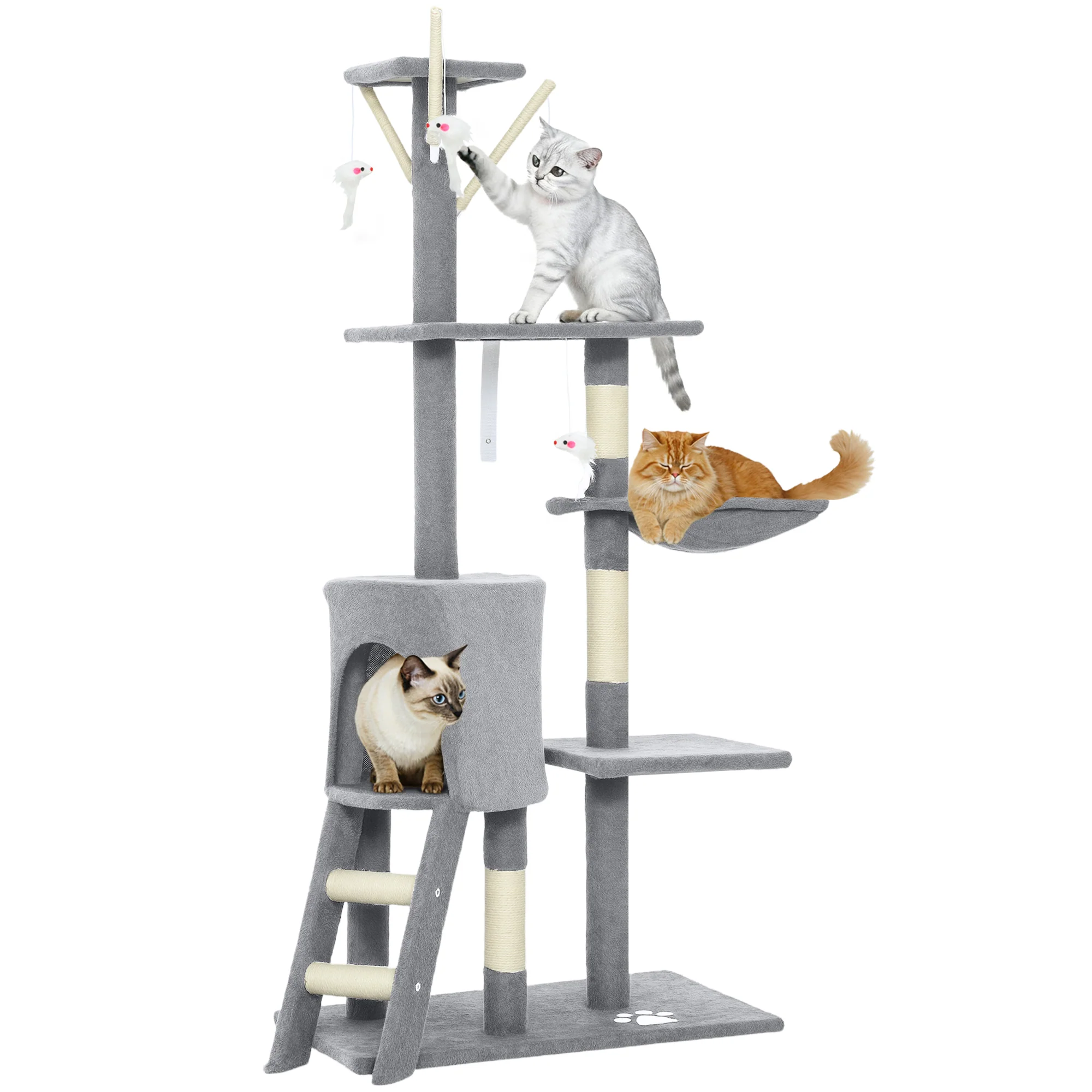 PawHut Cat Tree For Indoor Cats, 134cm Scratching Post Climbing Tower, Grey