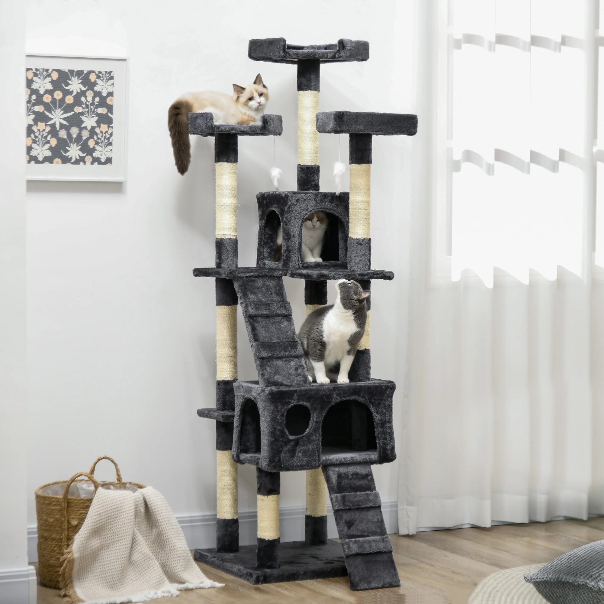 PawHut Cat Tree Scratcher Activity Centre, Condo Scratching Post Toy Bed - Image 2
